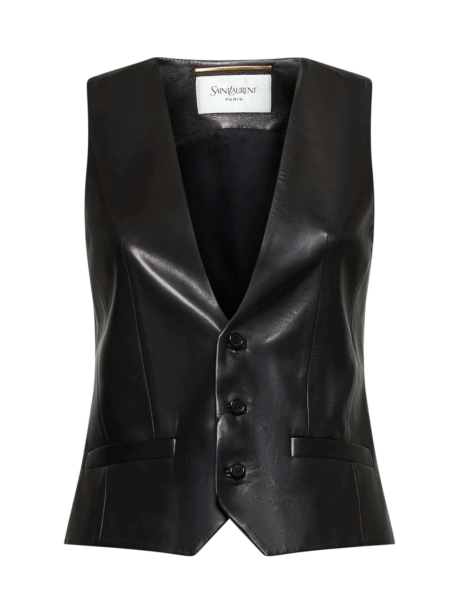 SAINT LAURENT Black Leather Vest