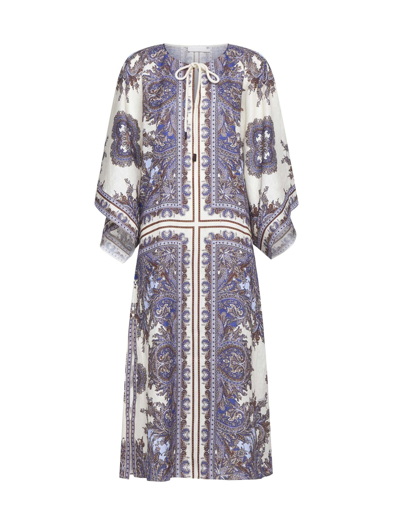 ZIMMERMANN Ottie Print Linen Kaftan Midi Dress