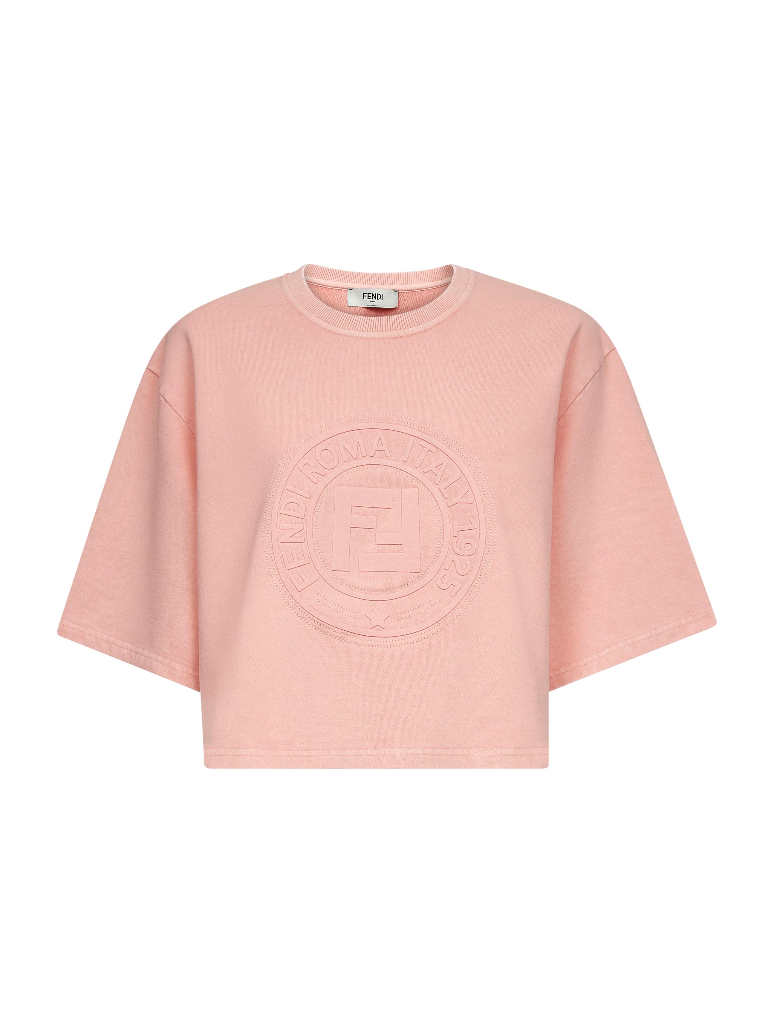FENDI Pink Cotton Logo Cropped T-Shirt