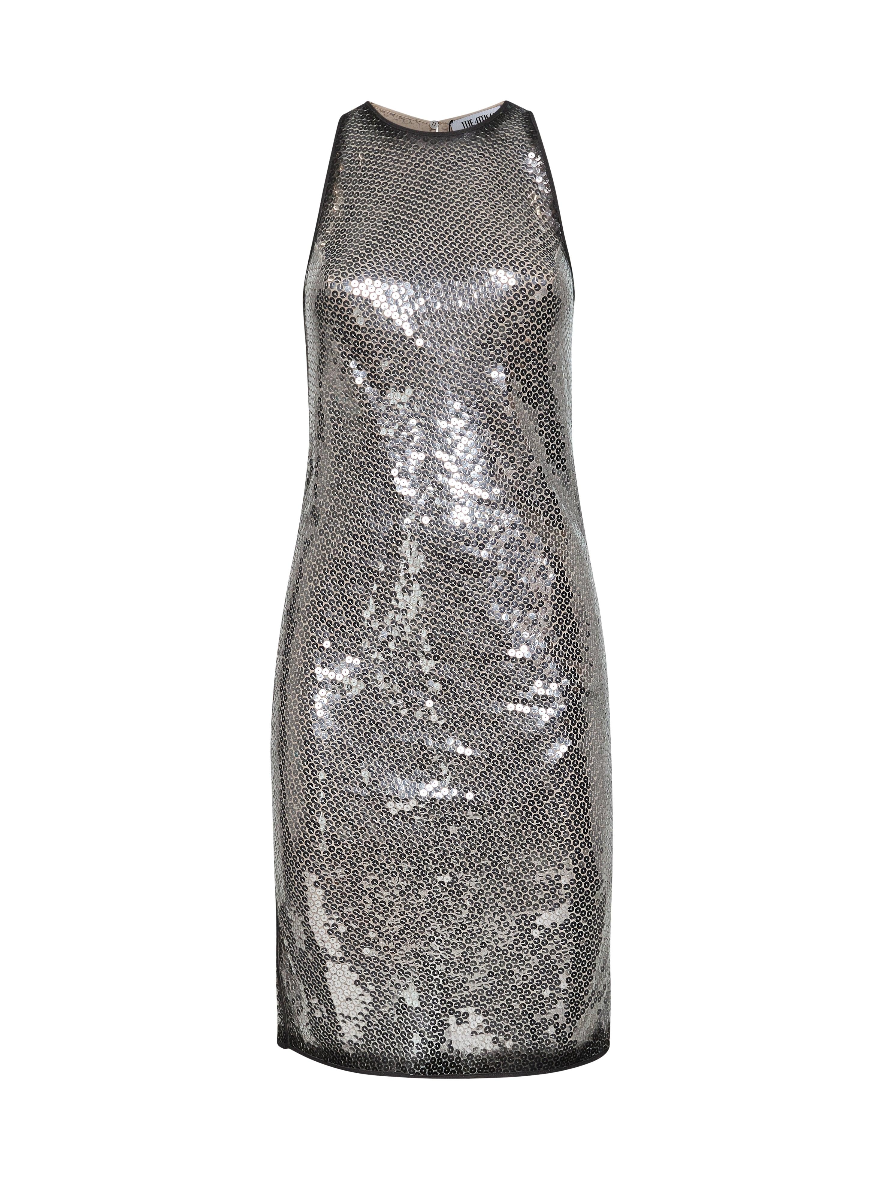 THE ATTICO Silver Sequins A-line Mini Dress