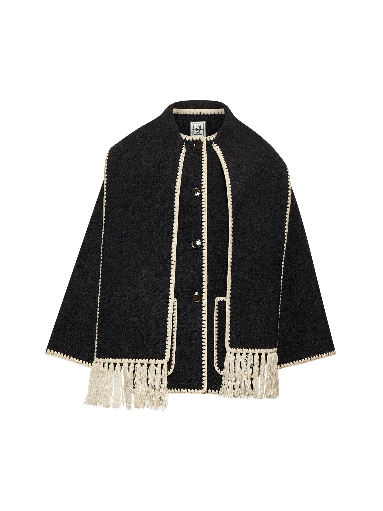 TOTEME Grey Felt Embroidered Scarf Jacket