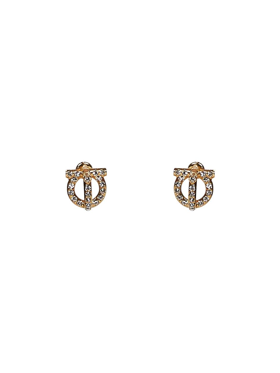 FERRAGAMO Gold Brass 3D Gancini Crystals Earrings