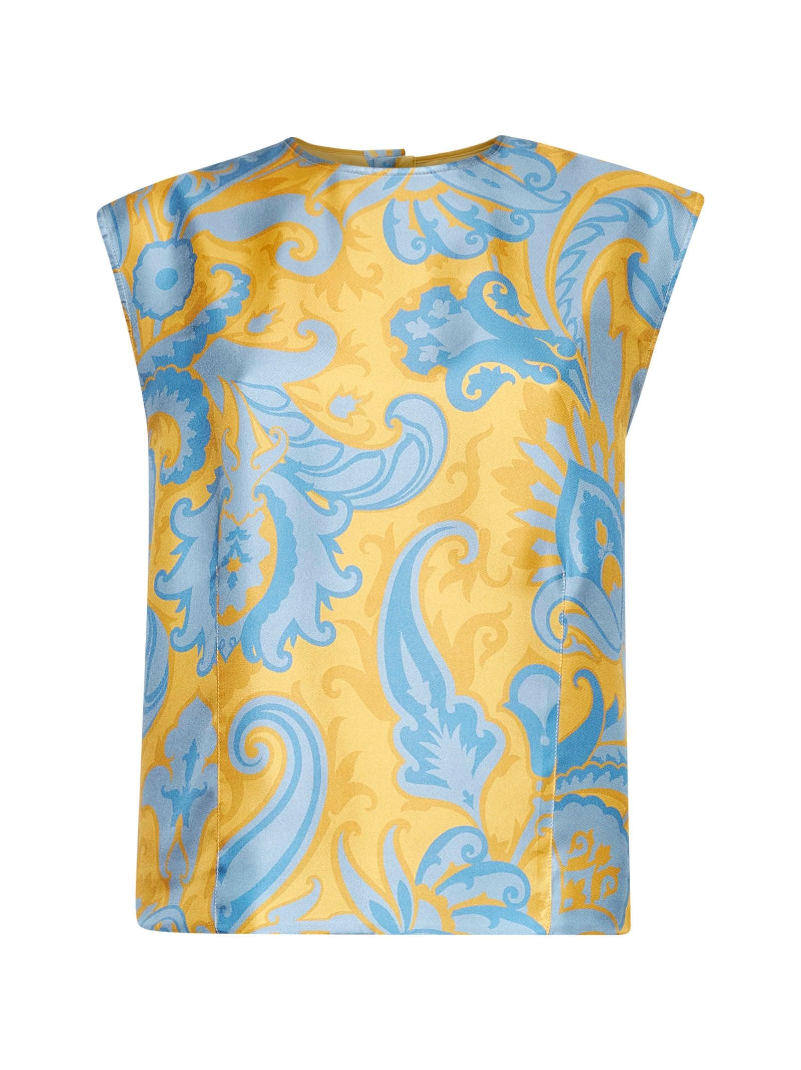 ETRO Yellow Paisley Print Silk Top
