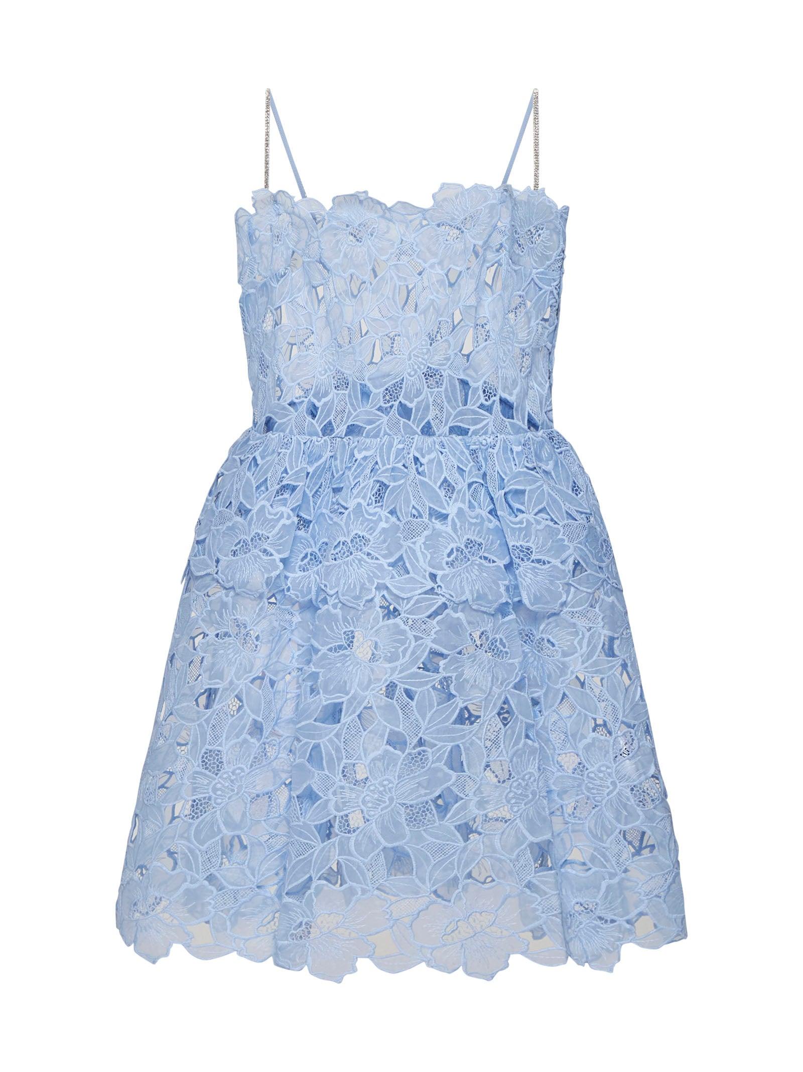 SELF PORTRAIT Light Blue Organza Lace Mini Dress