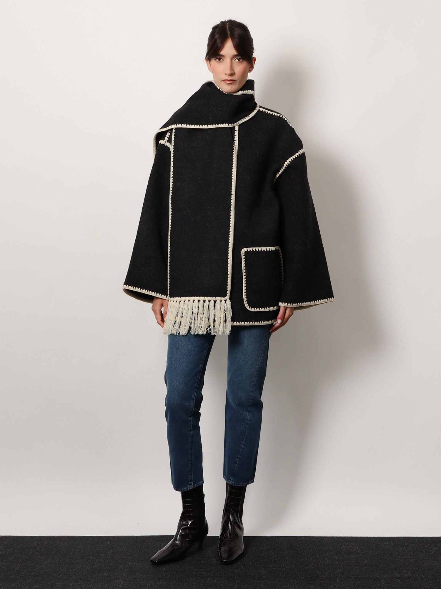 TOTEME Grey Felt Embroidered Scarf Jacket