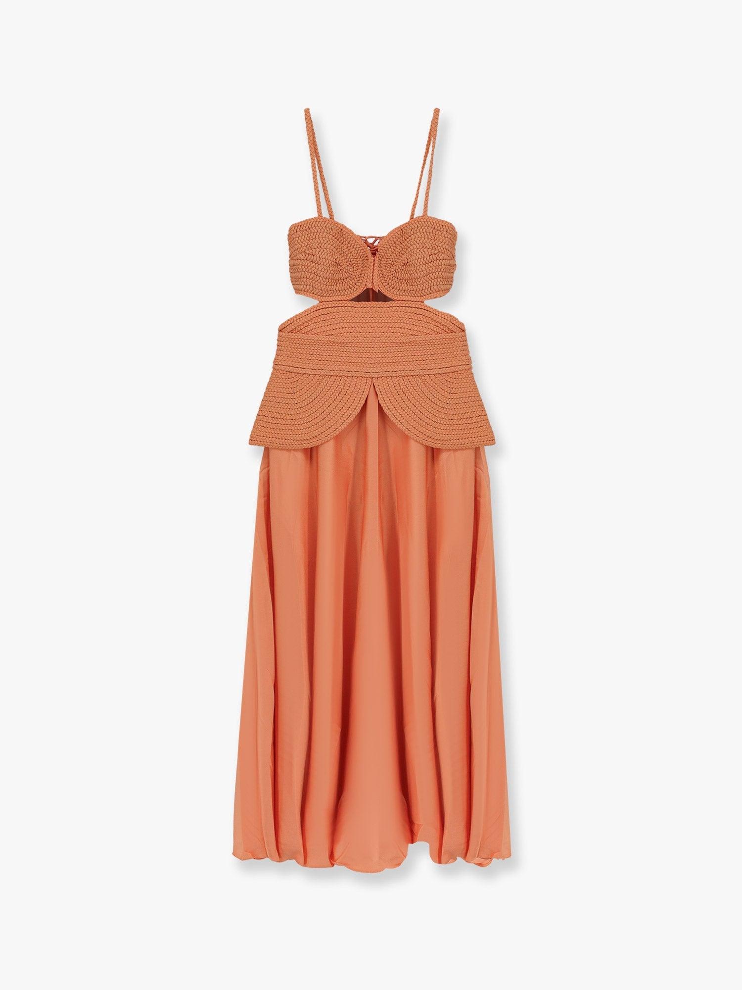 PATBO Satin Sunset Midi Dress with Braided Corset