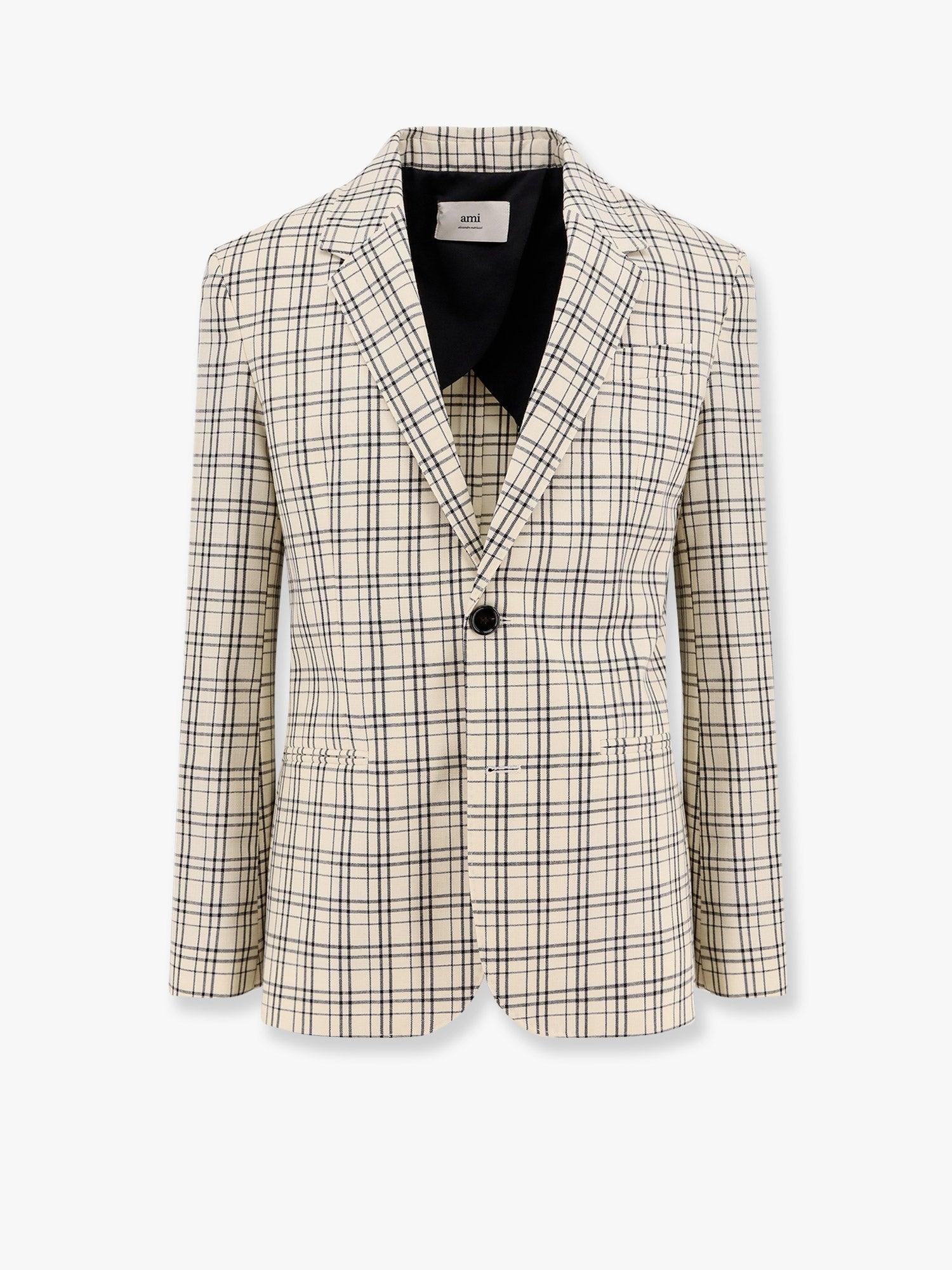AMI PARIS Virgin Wool Blazer with Madras Motif