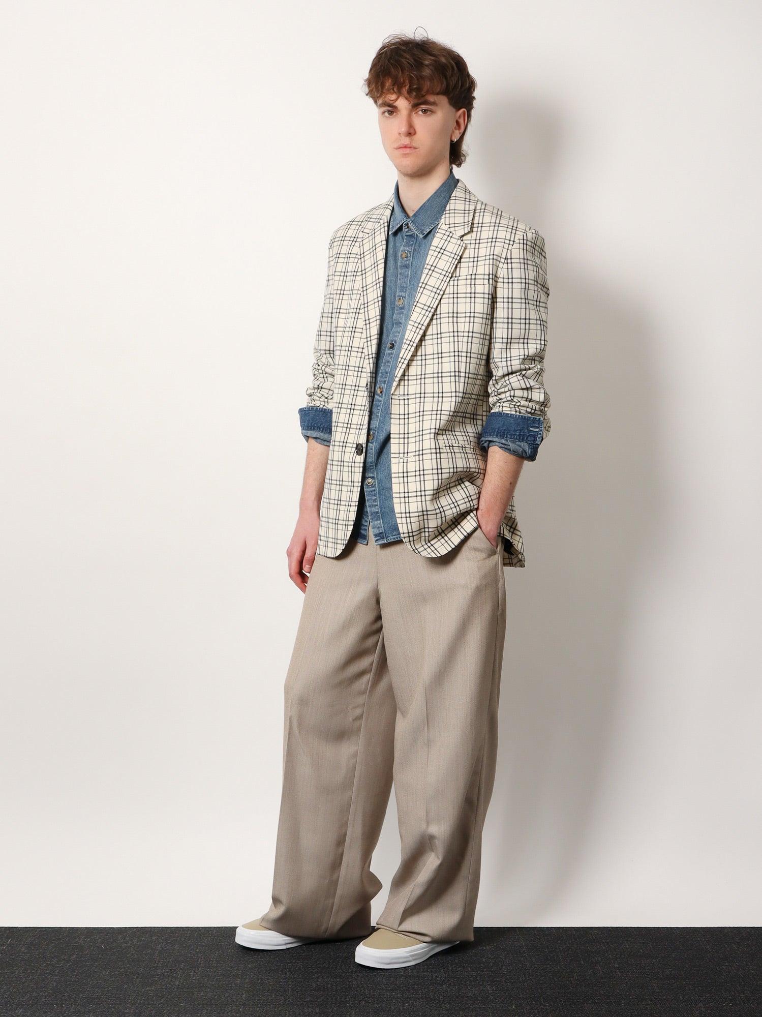 AMI PARIS Virgin Wool Blazer with Madras Motif