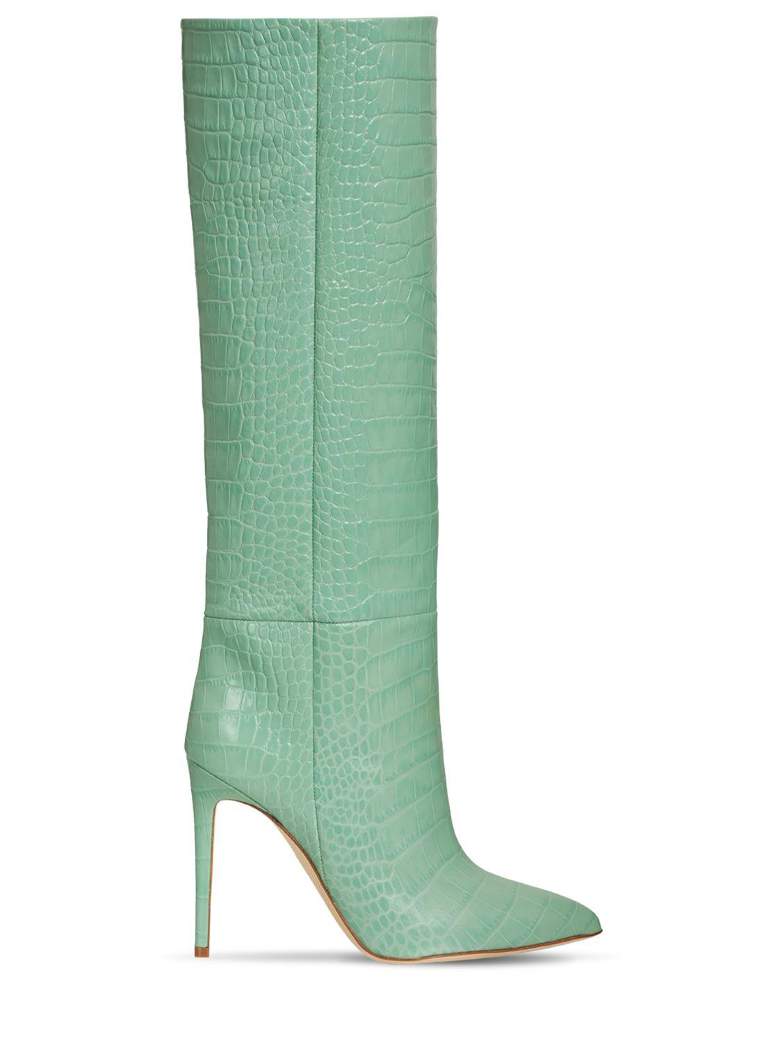 PARIS TEXAS Croc Embossed Leather Tall Boots
