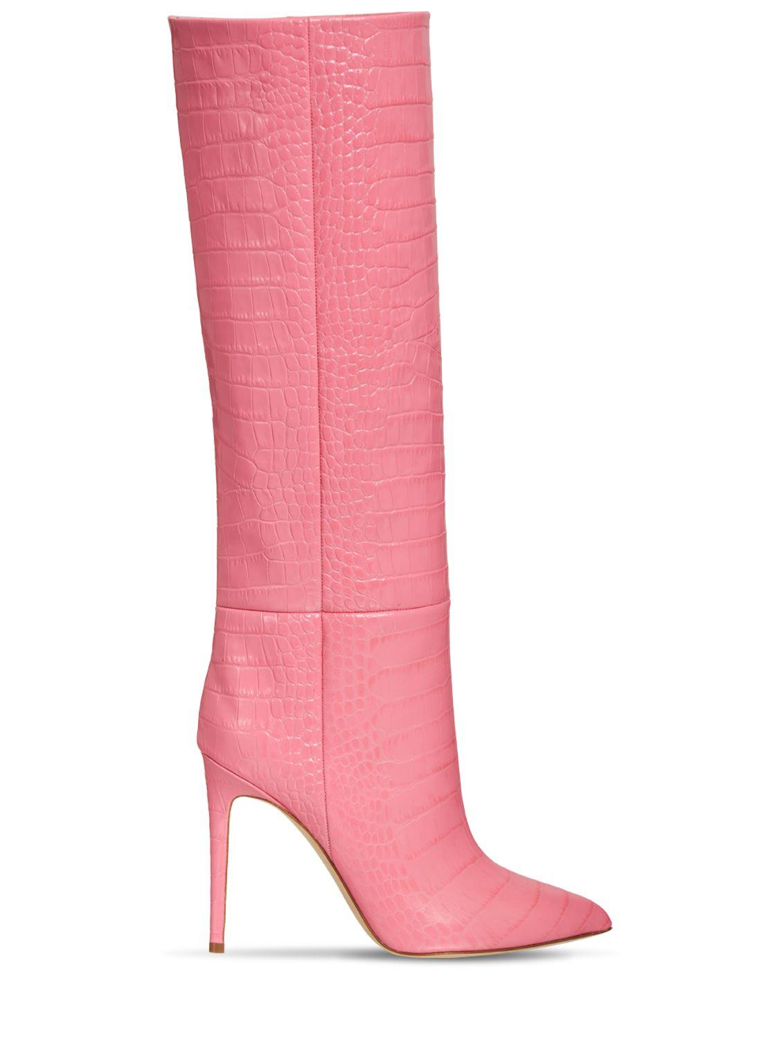 PARIS TEXAS Croc Embossed Leather Tall Boots