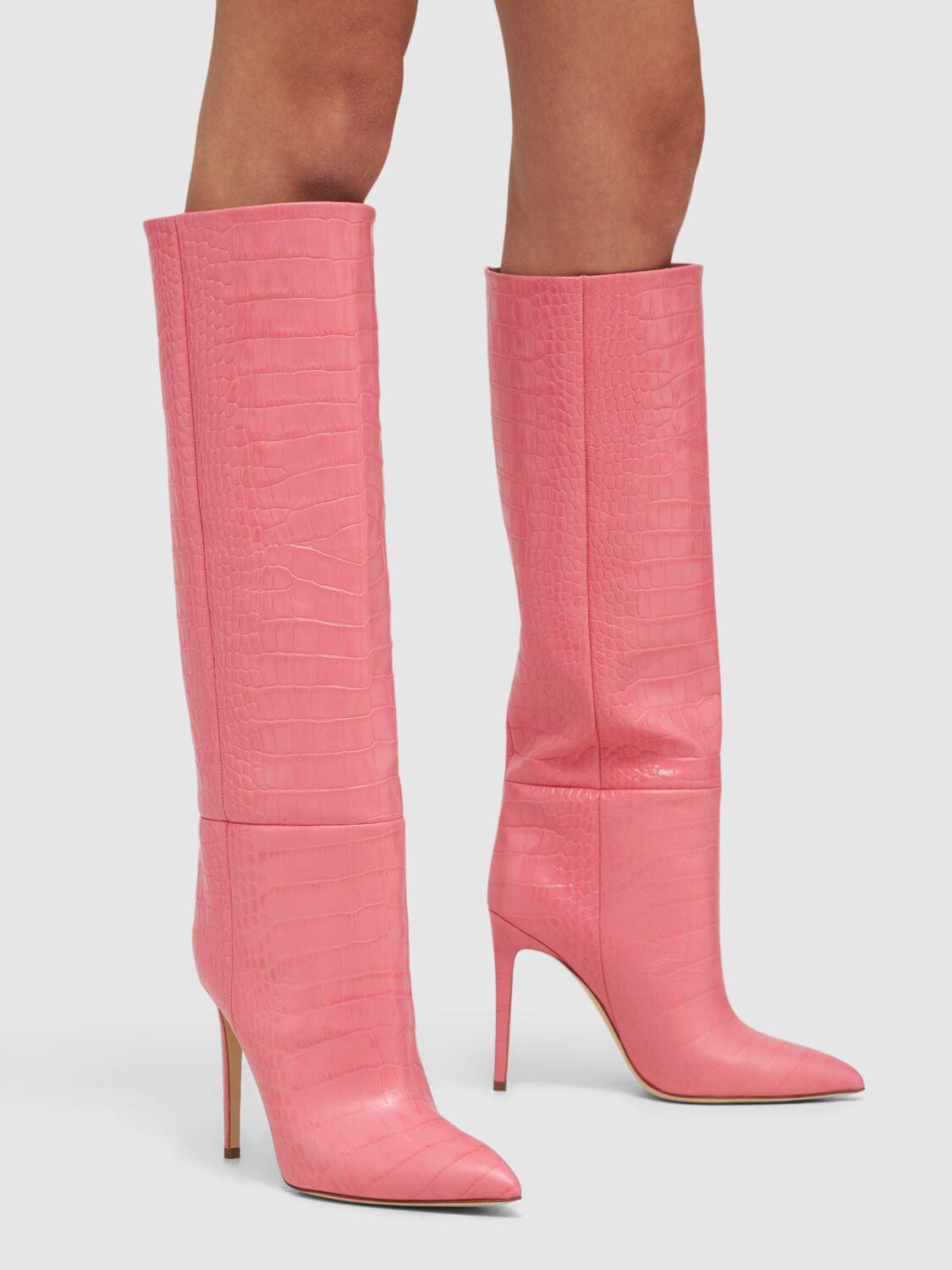 PARIS TEXAS Croc Embossed Leather Tall Boots
