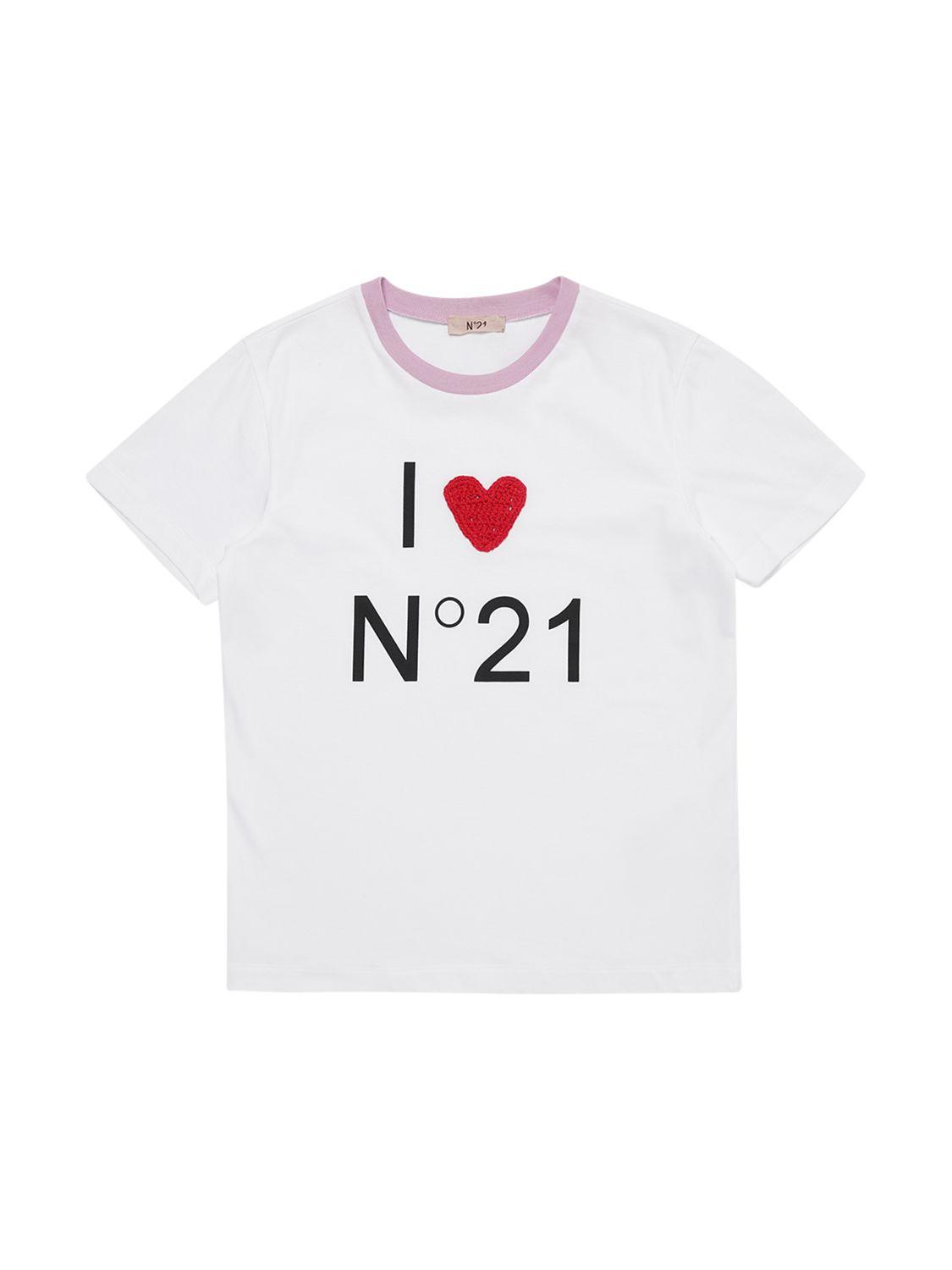 N°21 Logo Print Cotton Jersey T-shirt with Patch