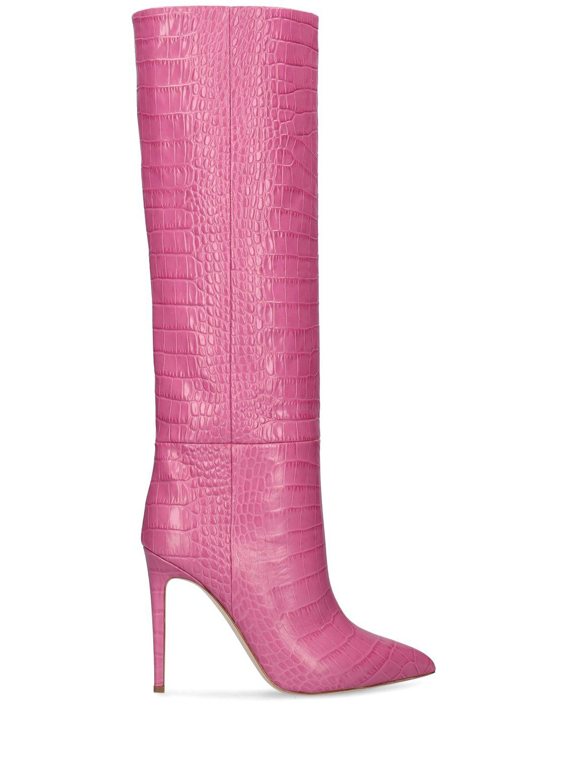 PARIS TEXAS Croc Embossed Leather Tall Boots