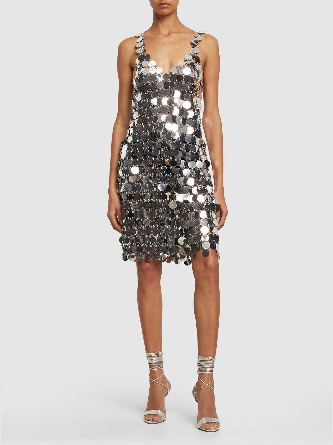 RABANNE Sequin Embellished V Neck Mini Dress