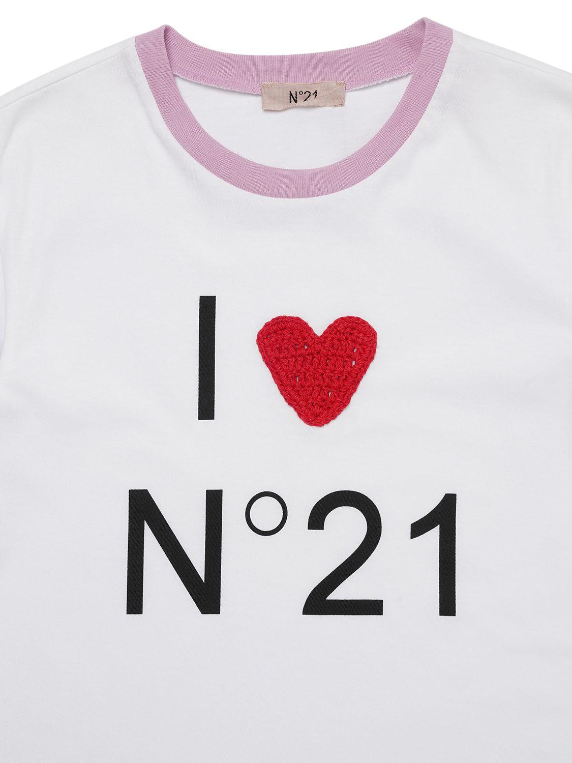 N°21 Logo Print Cotton Jersey T-shirt with Patch