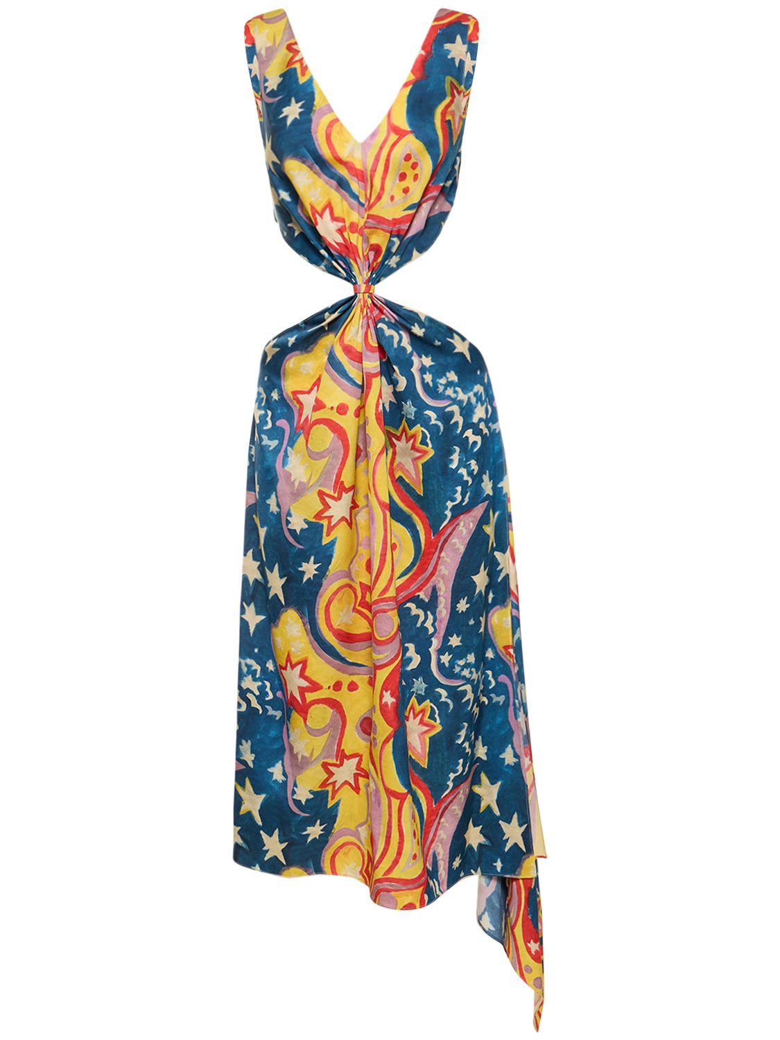 MARNI Printed Envers Satin Cutout Midi Dress