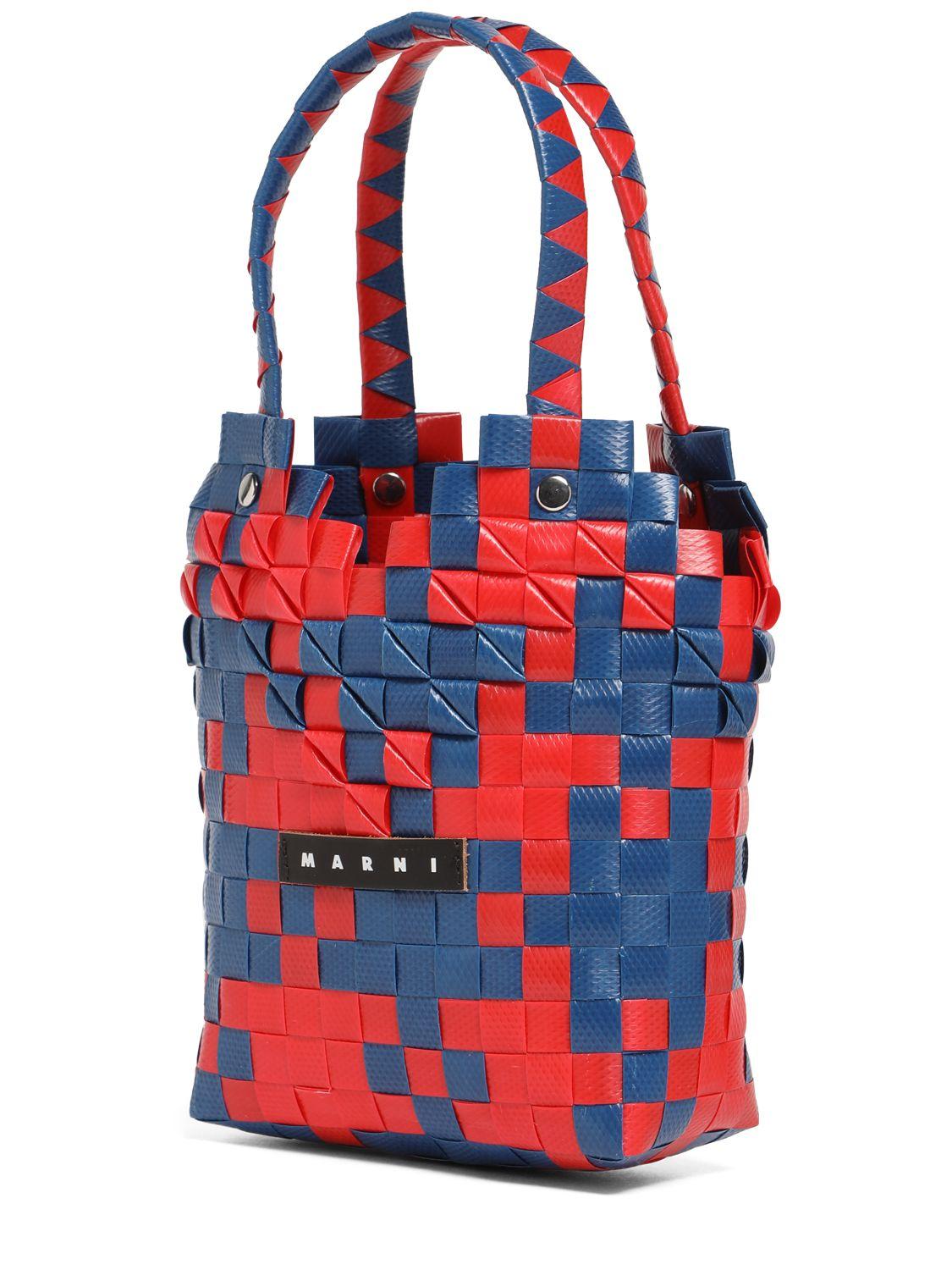 MARNI JUNIOR Heart Top Check Woven Handbag