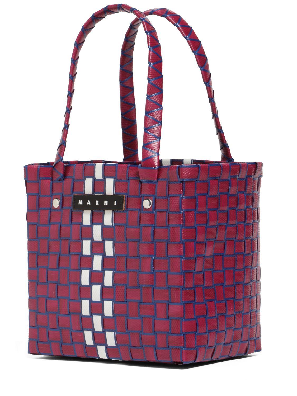 MARNI JUNIOR Two Tone Logo Patch Check Woven Handbag