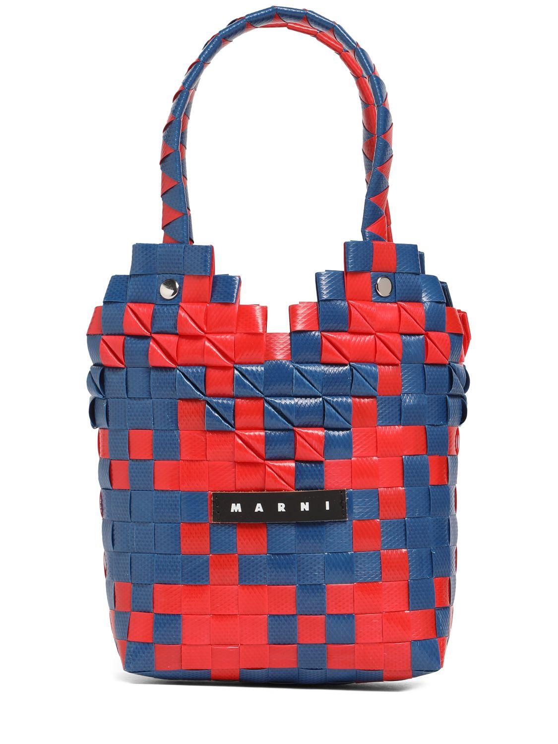 MARNI JUNIOR Heart Top Check Woven Handbag