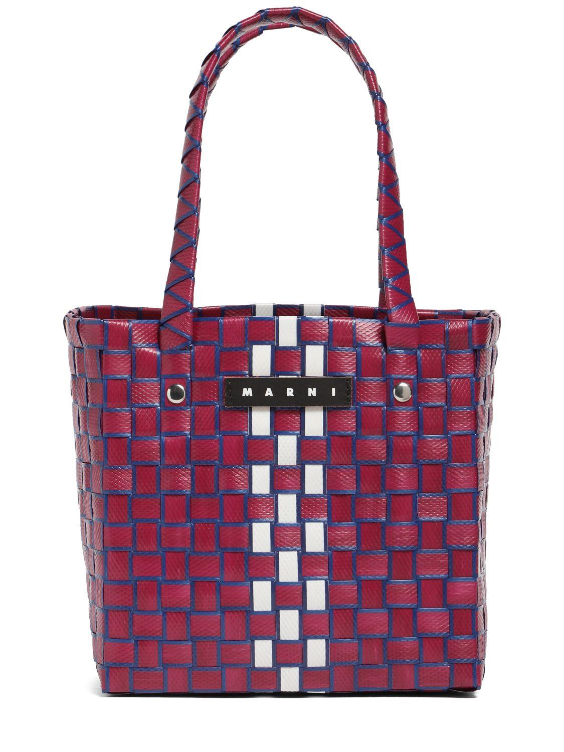 MARNI JUNIOR Two Tone Logo Patch Check Woven Handbag