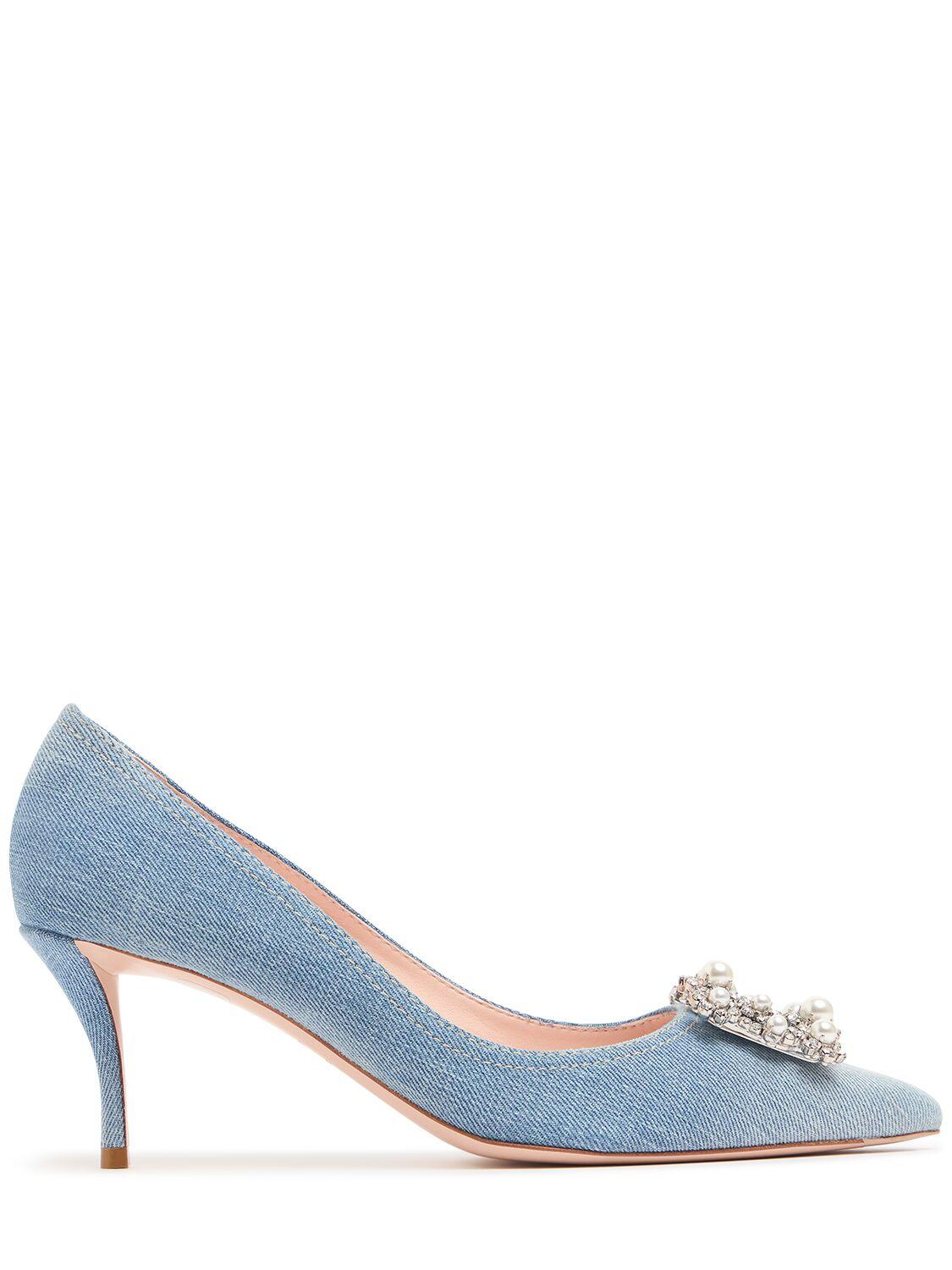 ROGER VIVIER Flower Crystal & Denim Pumps