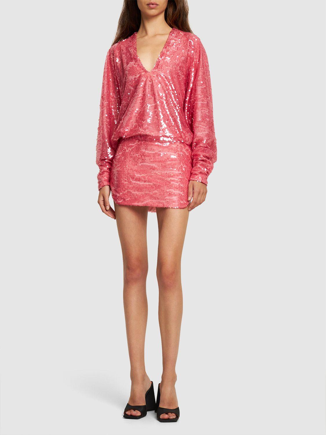 THE ATTICO Gael Sequined V-neck Mini Dress