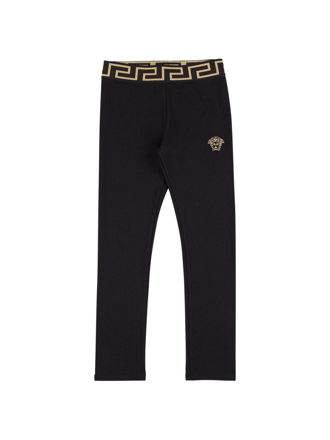 VERSACE Embroidered Cotton Jersey Leggings