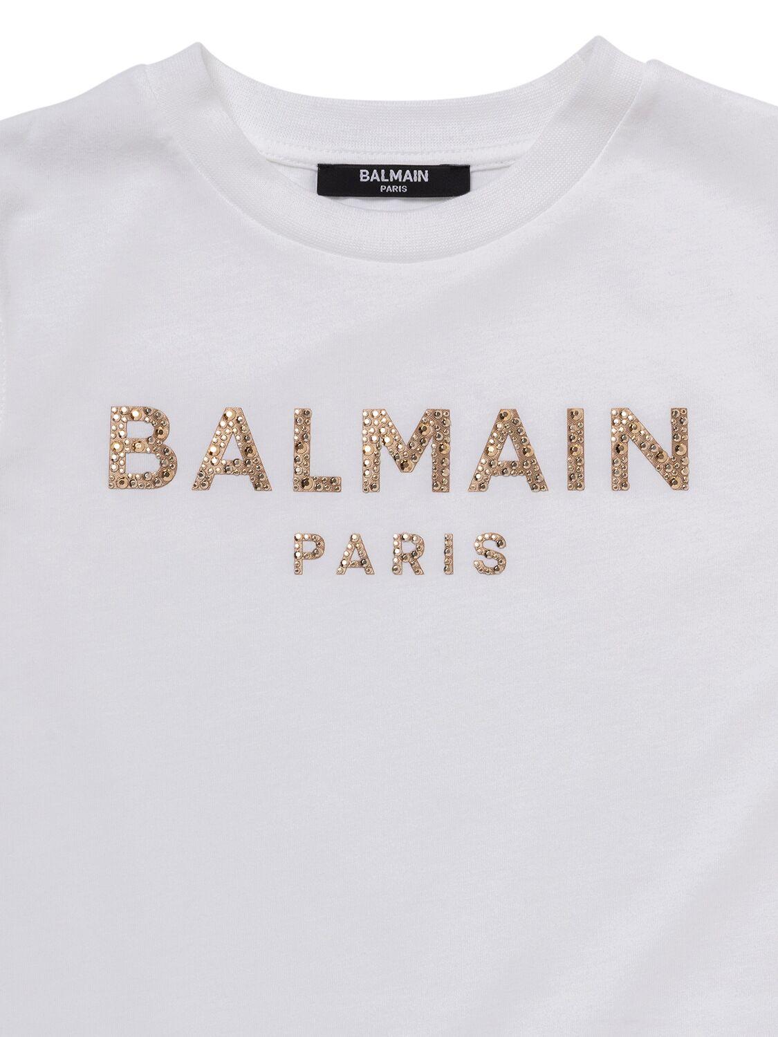 BALMAIN Embellished Logo Cotton Jersey Dress