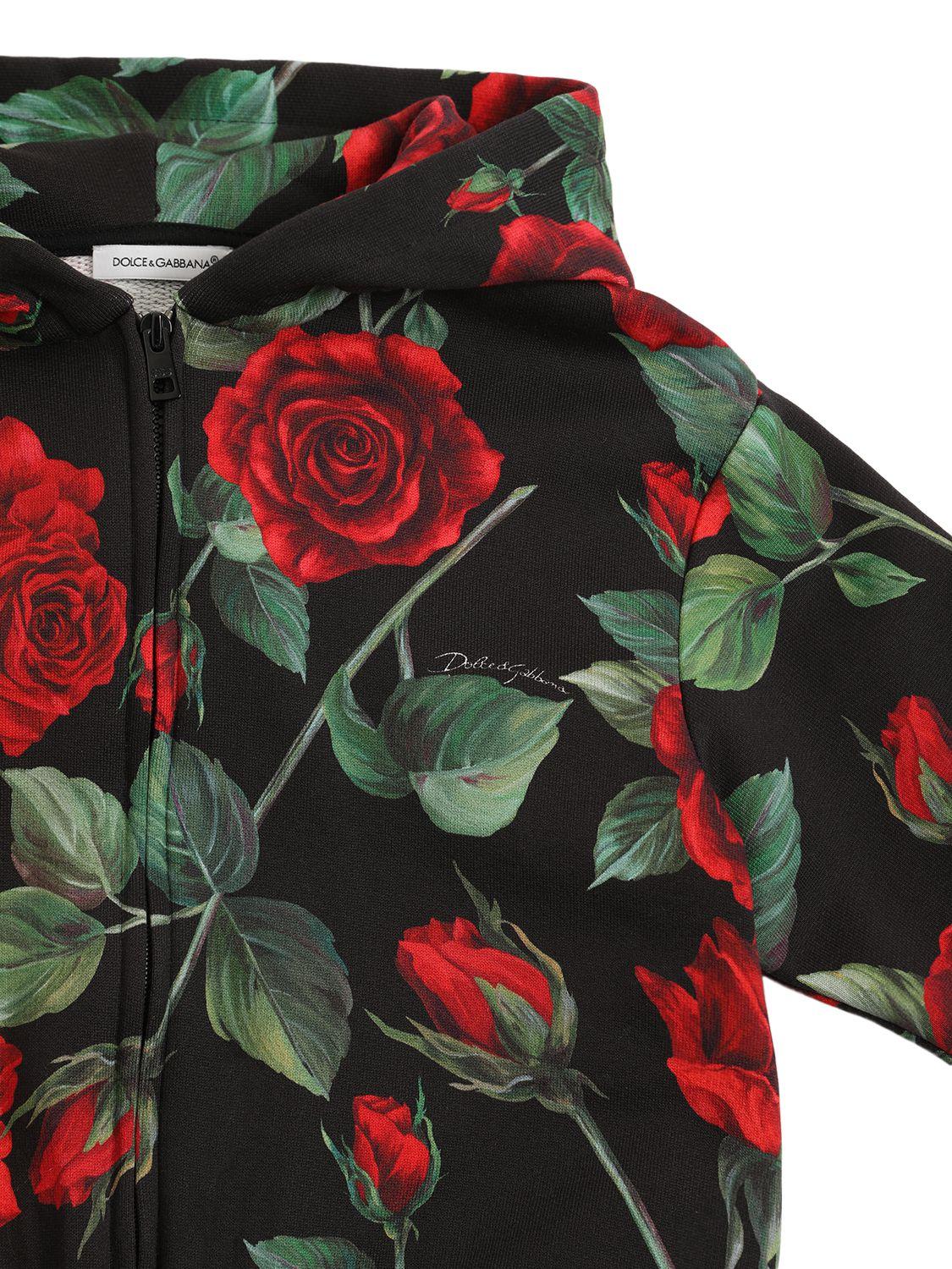 DOLCE & GABBANA Flower Print Cotton Zip-up Hoodie