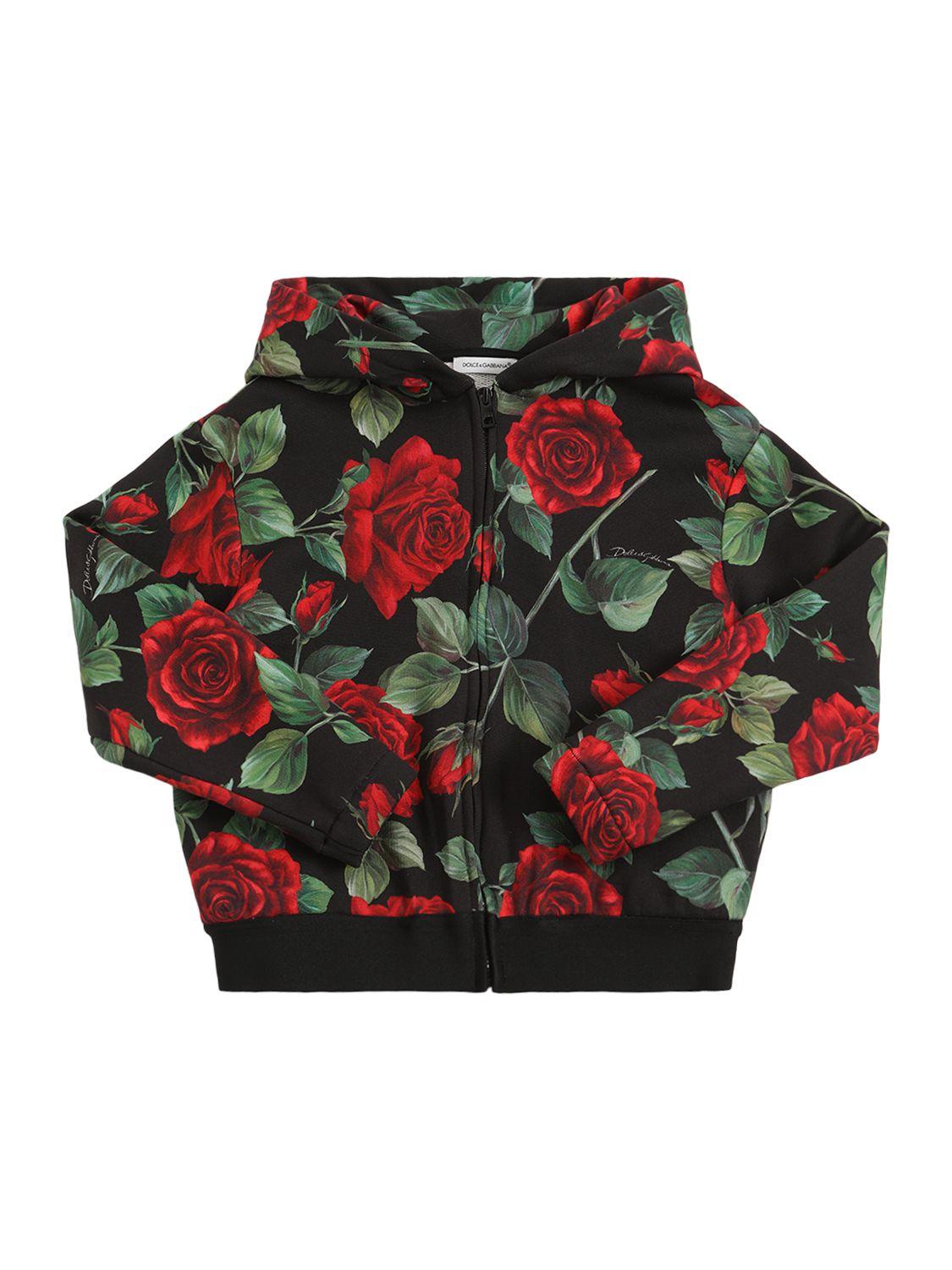 DOLCE & GABBANA Flower Print Cotton Zip-up Hoodie