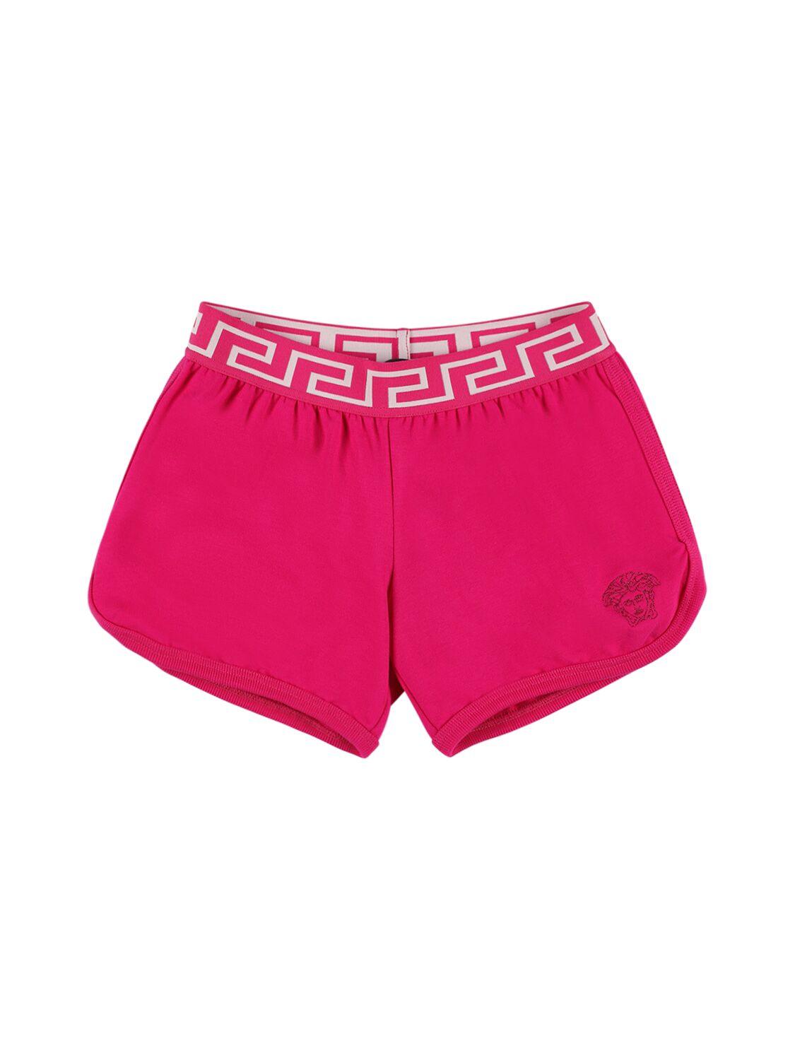 VERSACE Embroidered Cotton Jersey Shorts