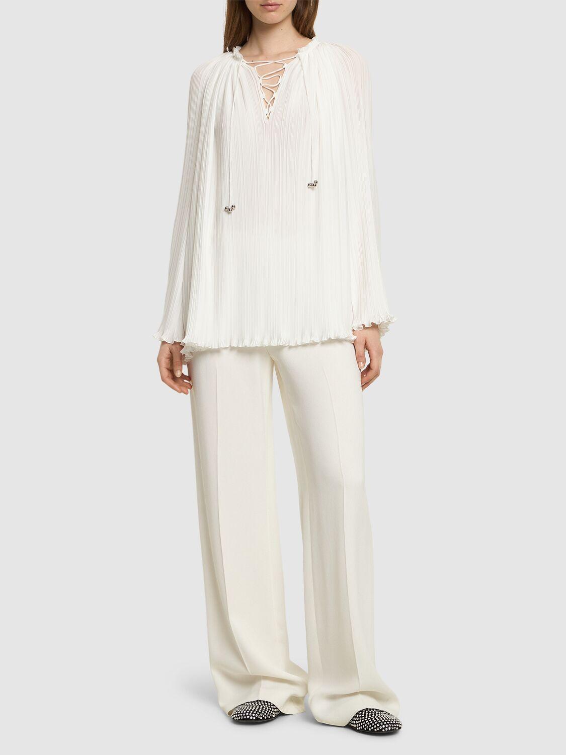 LANVIN Pleated Flared Long Sleeve Shirt