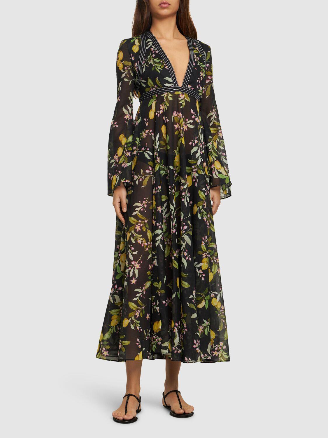 GIAMBATTISTA VALLI Printed Cotton V Neck Long Dress