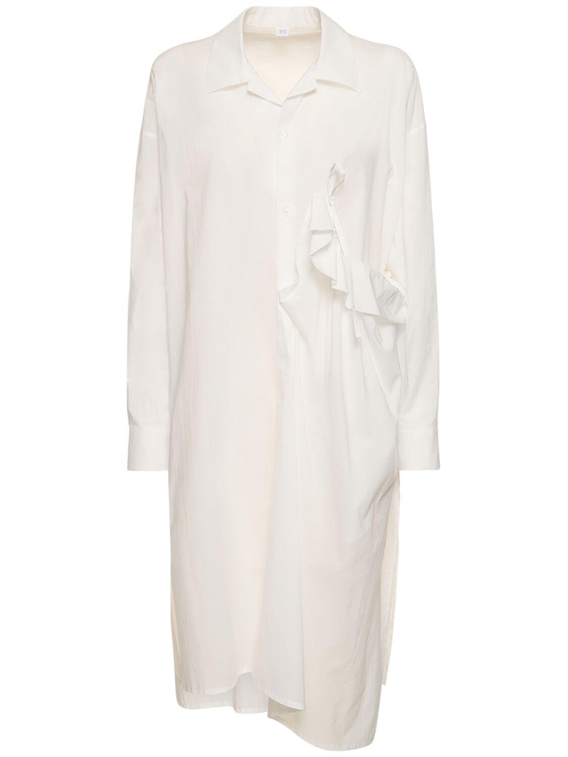 YOHJI YAMAMOTO Asymmetric Gathered Cotton Midi Dress