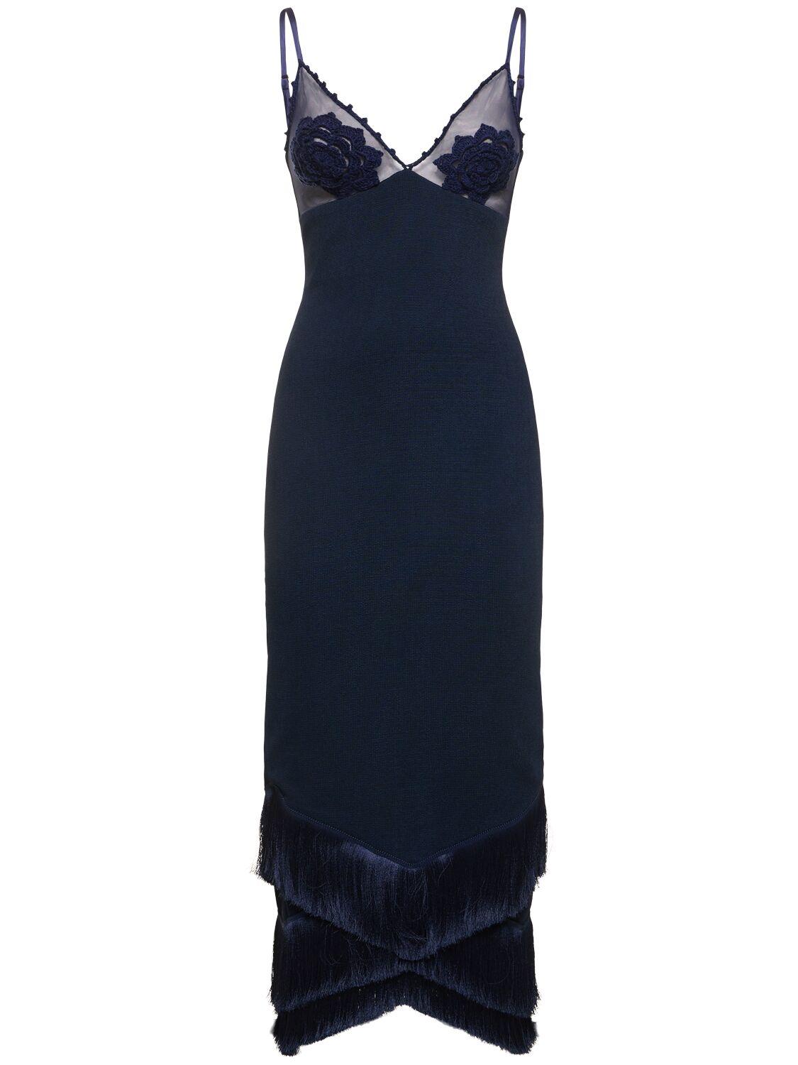 PATBO Embroidered Crochet Midi Dress