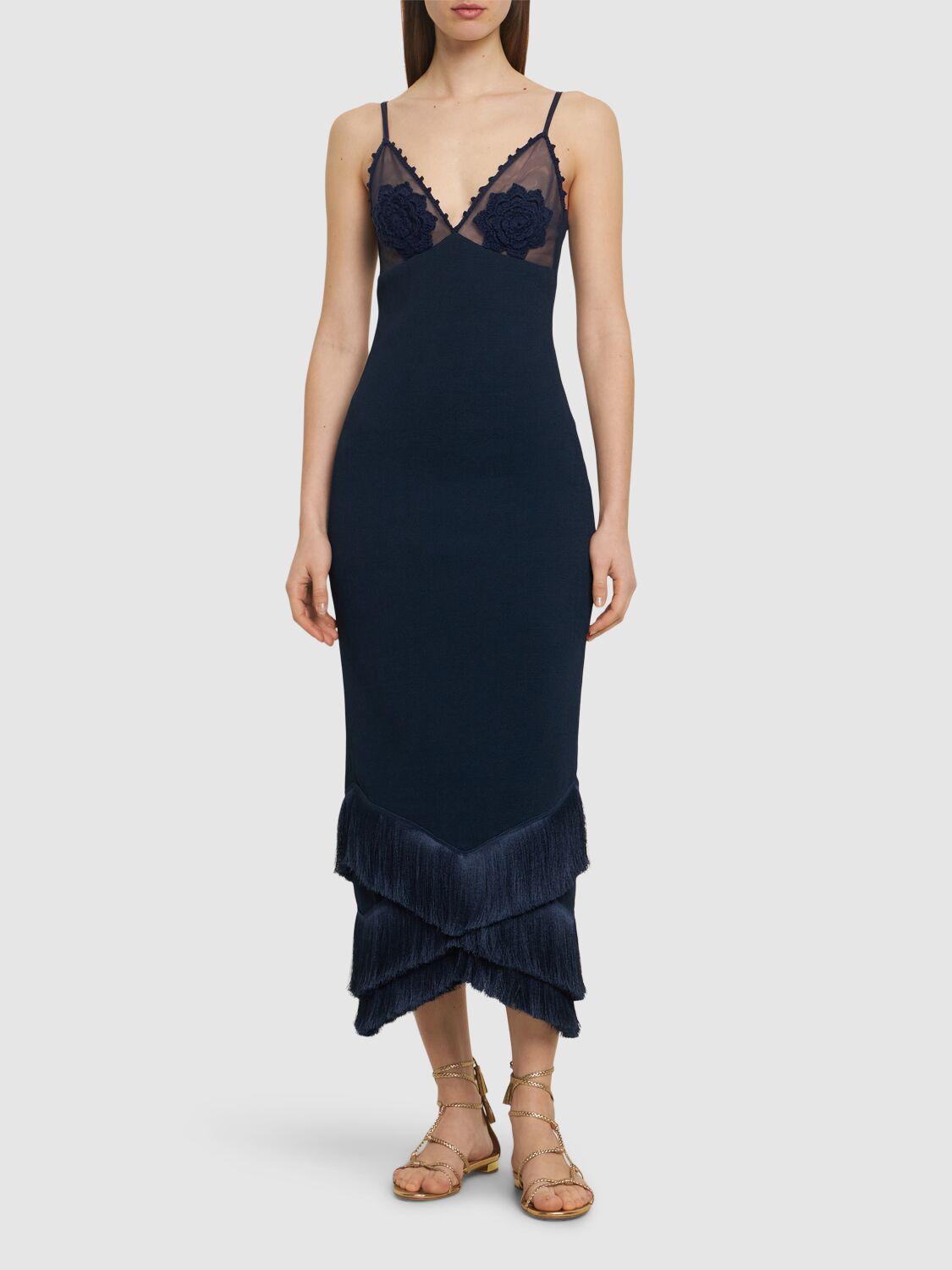 PATBO Embroidered Crochet Midi Dress
