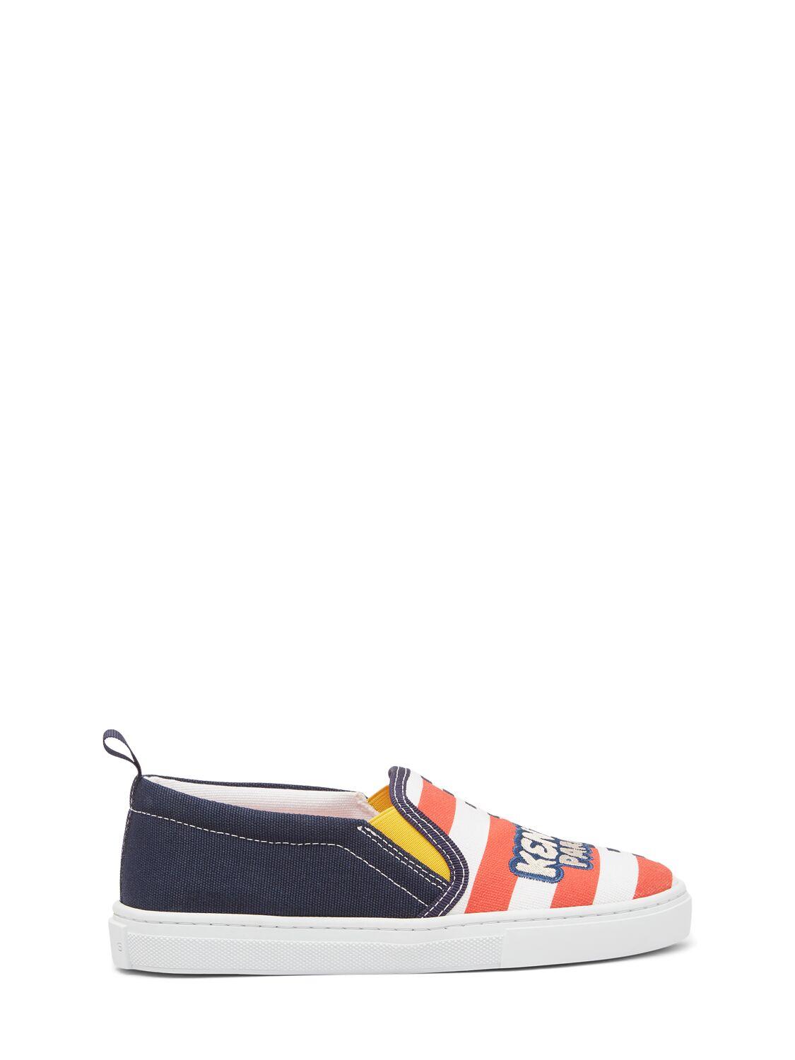 KENZO KIDS Cotton & Rubber Slip On Sneakers