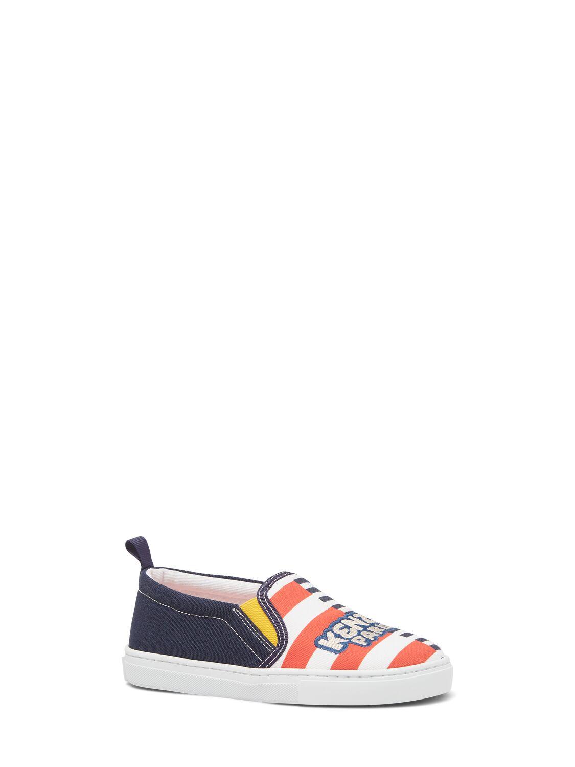 KENZO KIDS Cotton & Rubber Slip On Sneakers