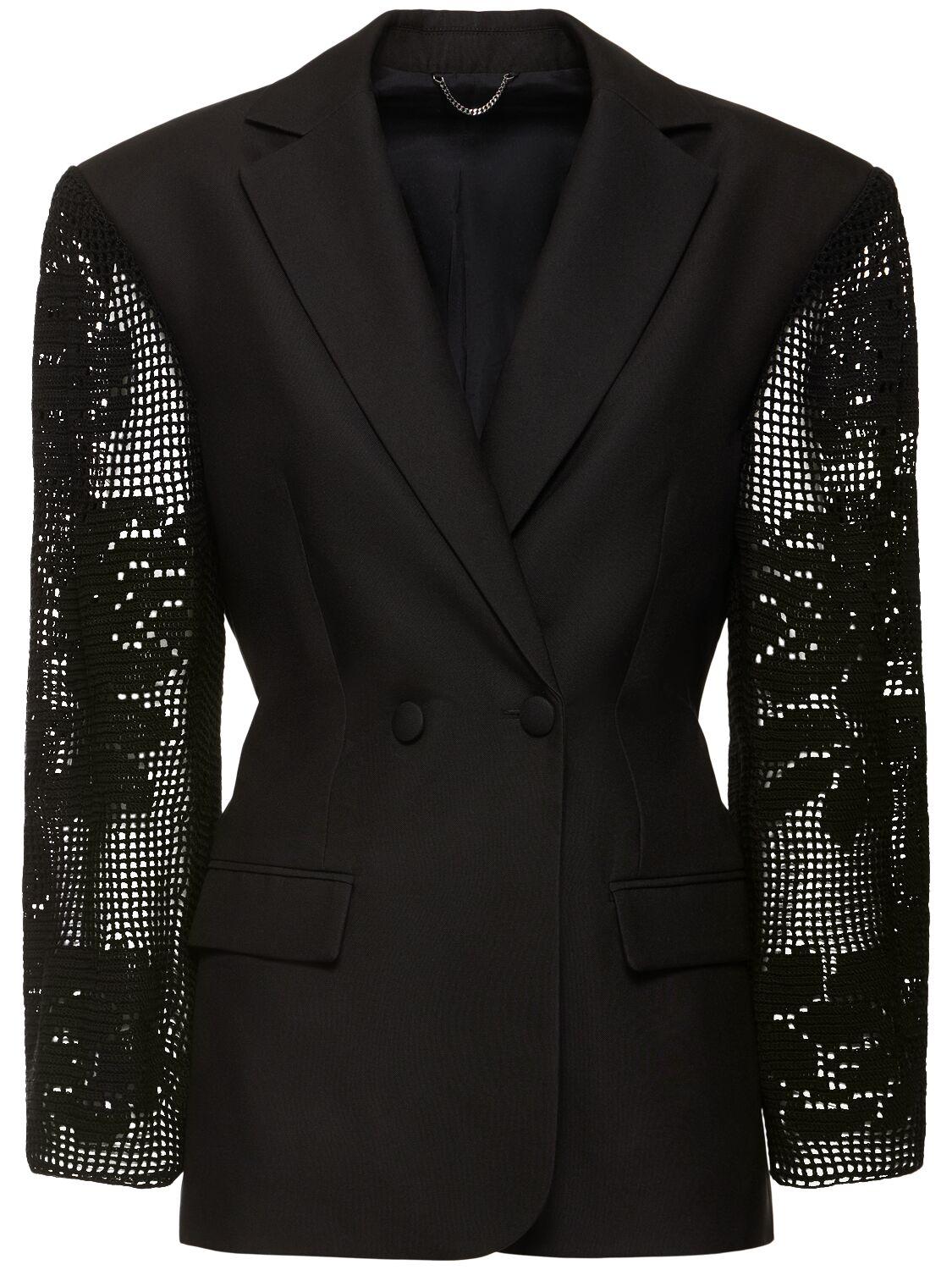 MAGDA BUTRYM Silk Blazer with Embroidered Lace Sleeves