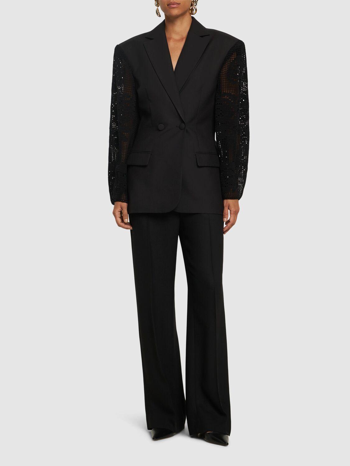 MAGDA BUTRYM Silk Blazer with Embroidered Lace Sleeves