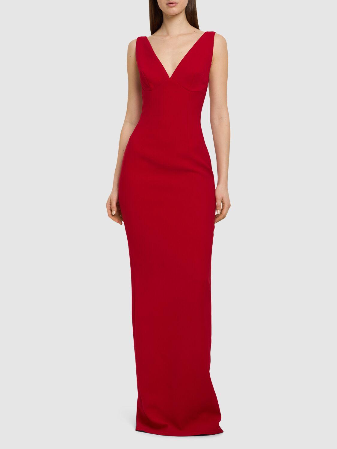 MÔNOT Plunging V Neck Satin Long Dress