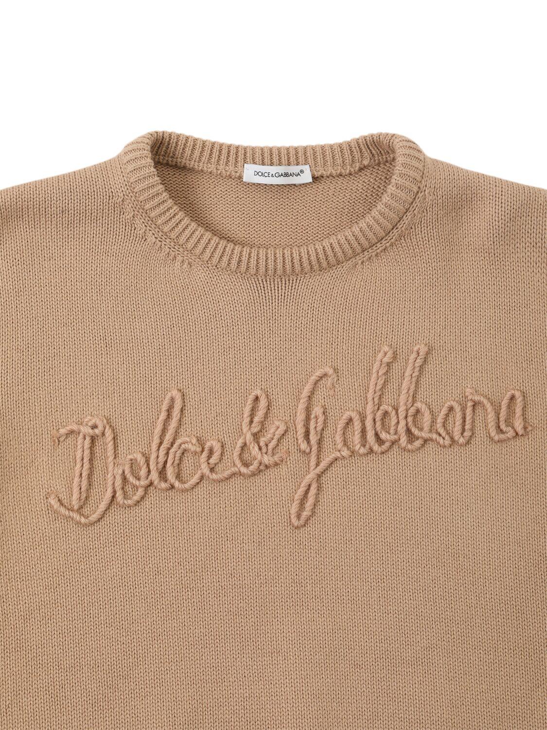 DOLCE & GABBANA Embroidered Logo Cotton Knit Sweater