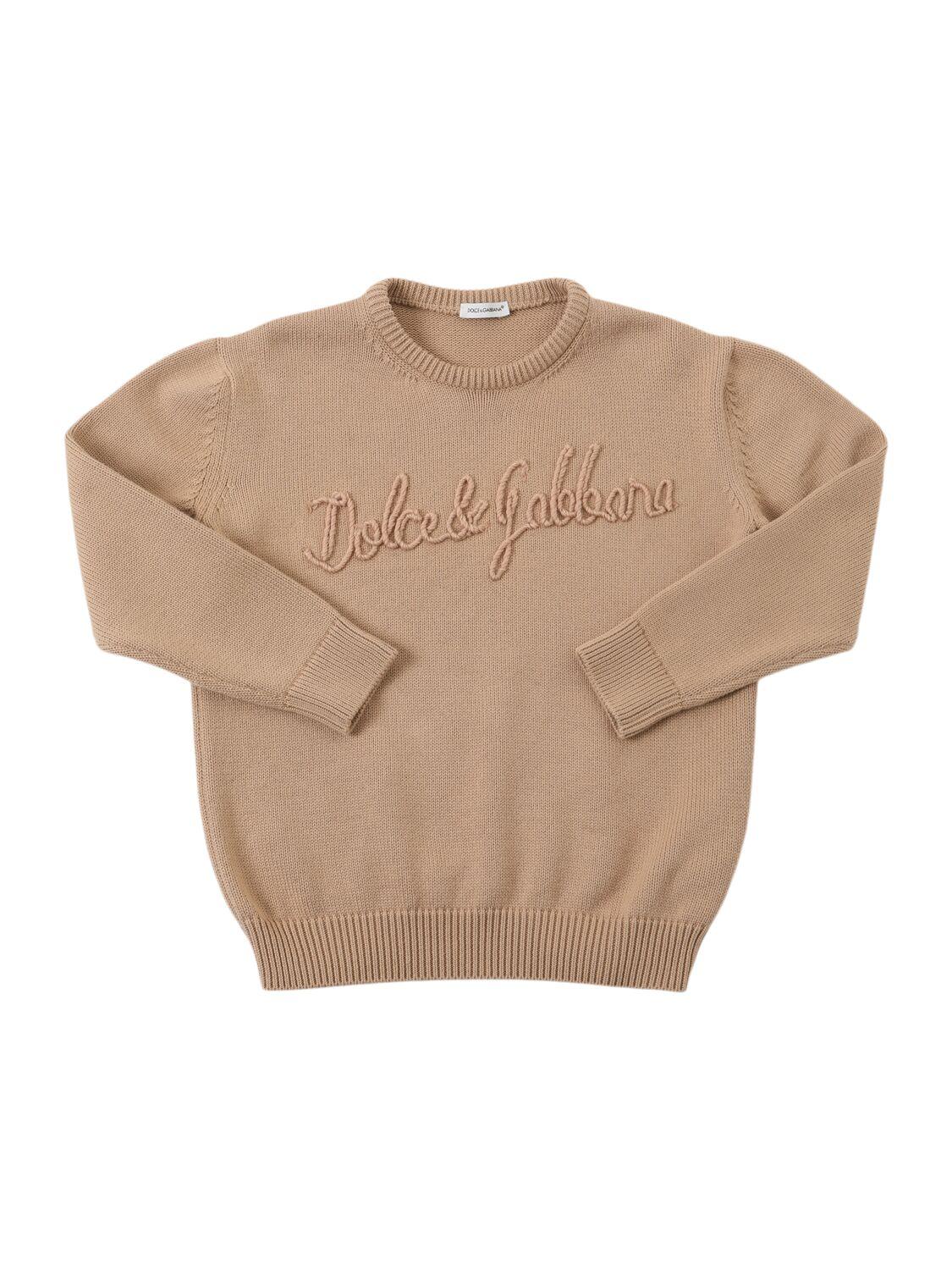 DOLCE & GABBANA Embroidered Logo Cotton Knit Sweater
