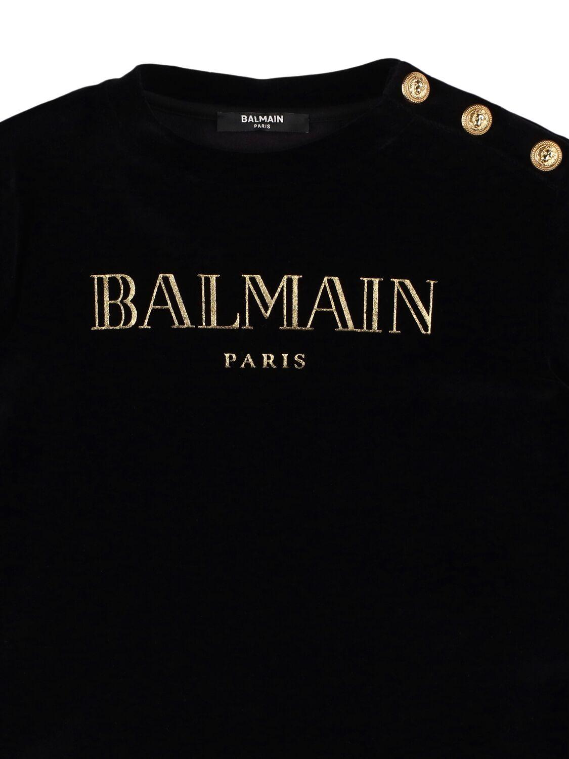 BALMAIN Cotton Blend Velvet Crewneck Sweatshirt