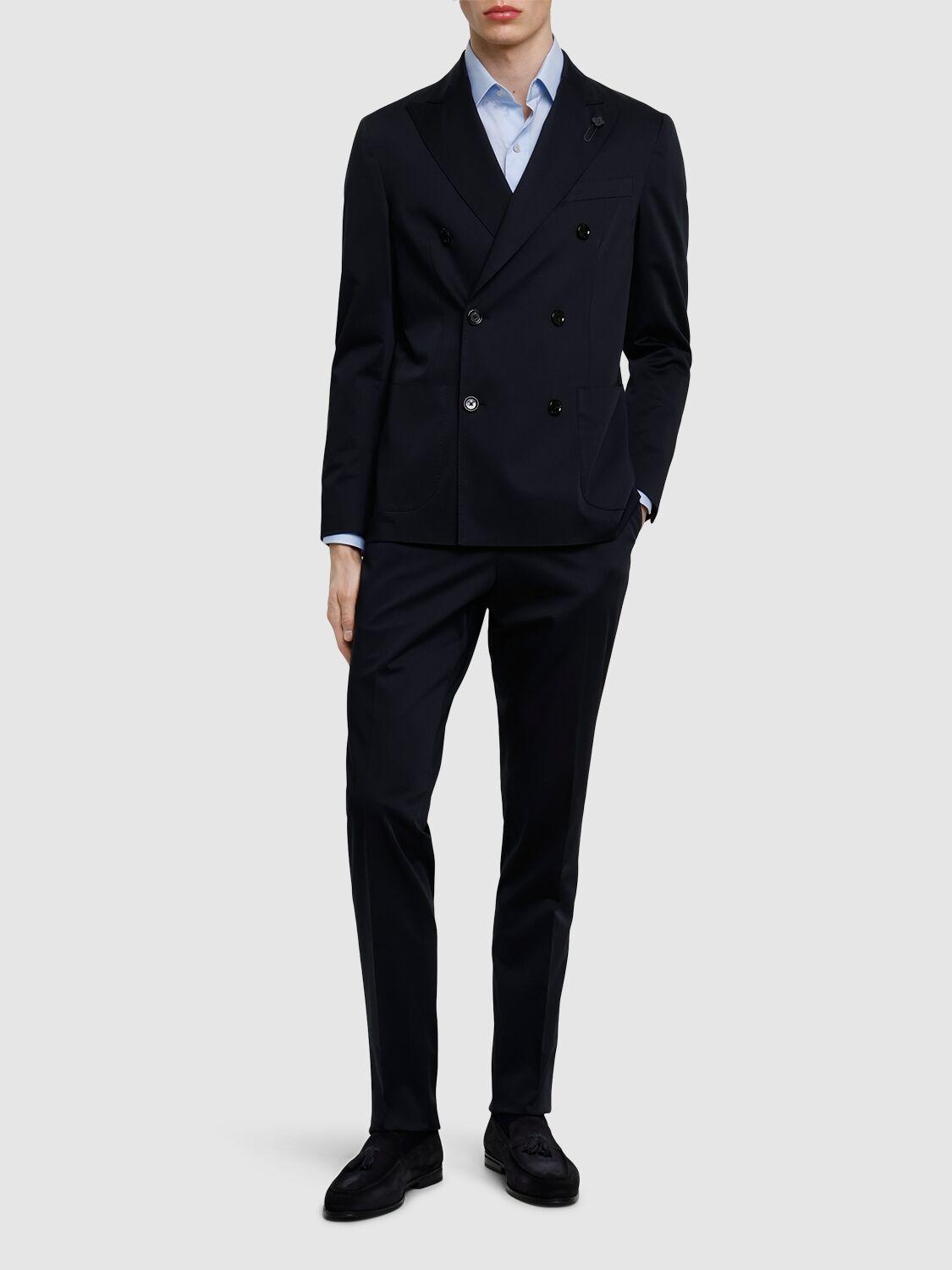 LARDINI Double Breasted Stretch Cotton Blazer