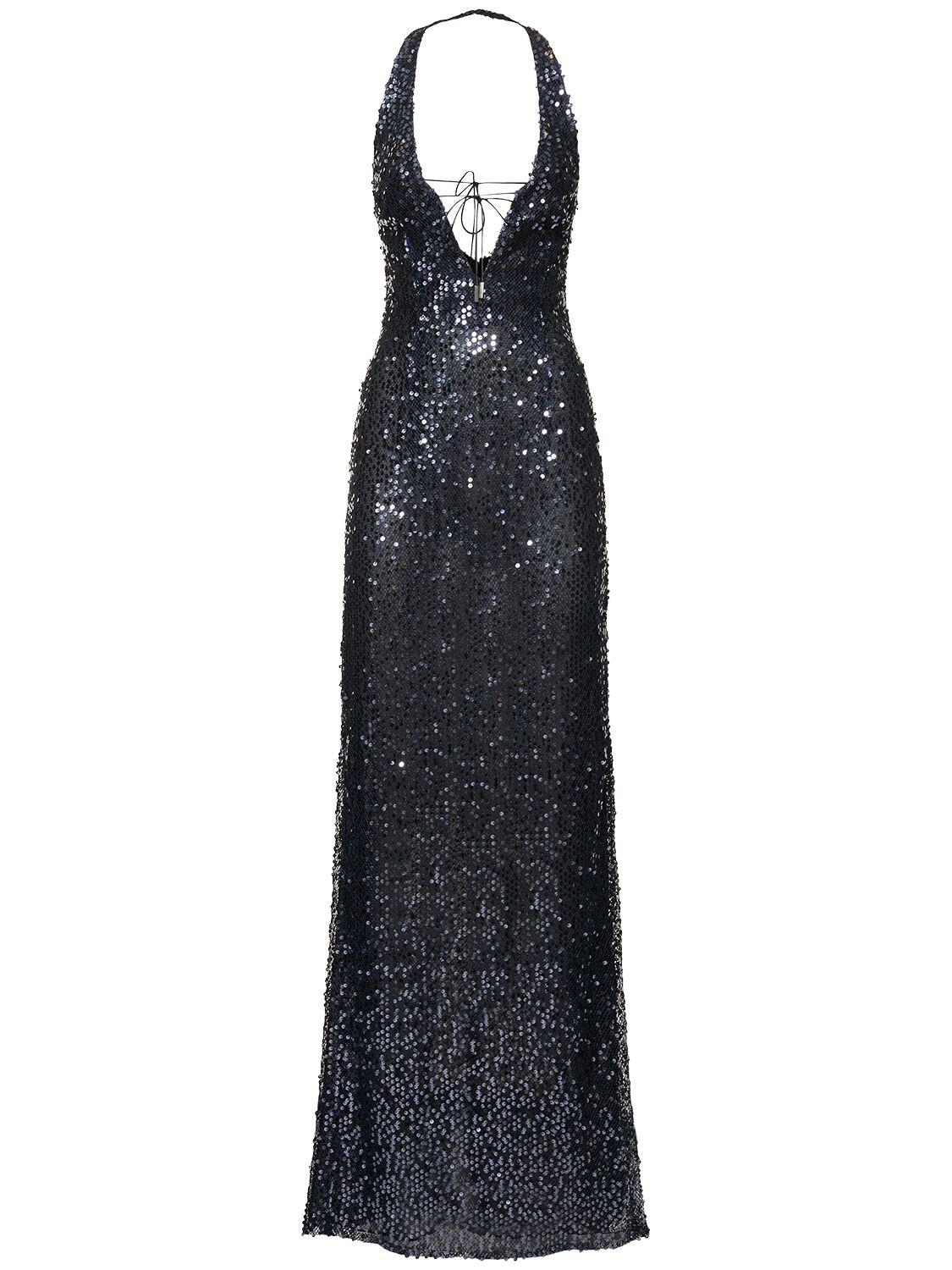 16ARLINGTON Eima Sequined Open Back Gown