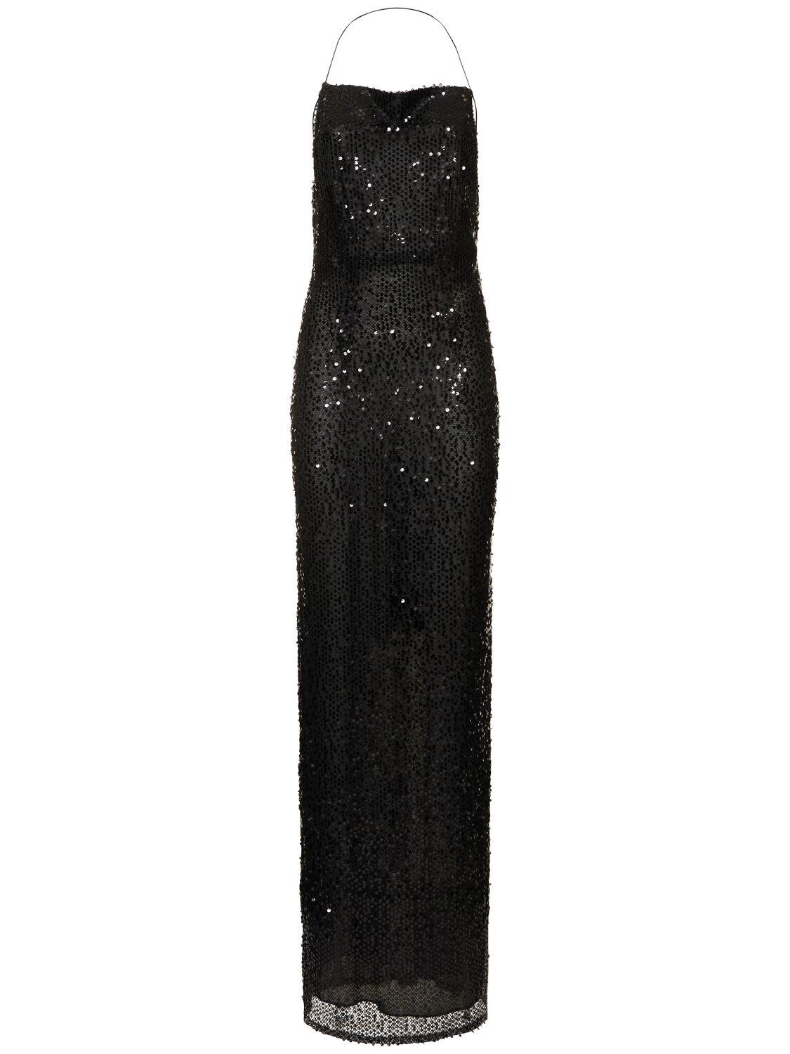 16ARLINGTON Hebe Sequined Open Back Gown