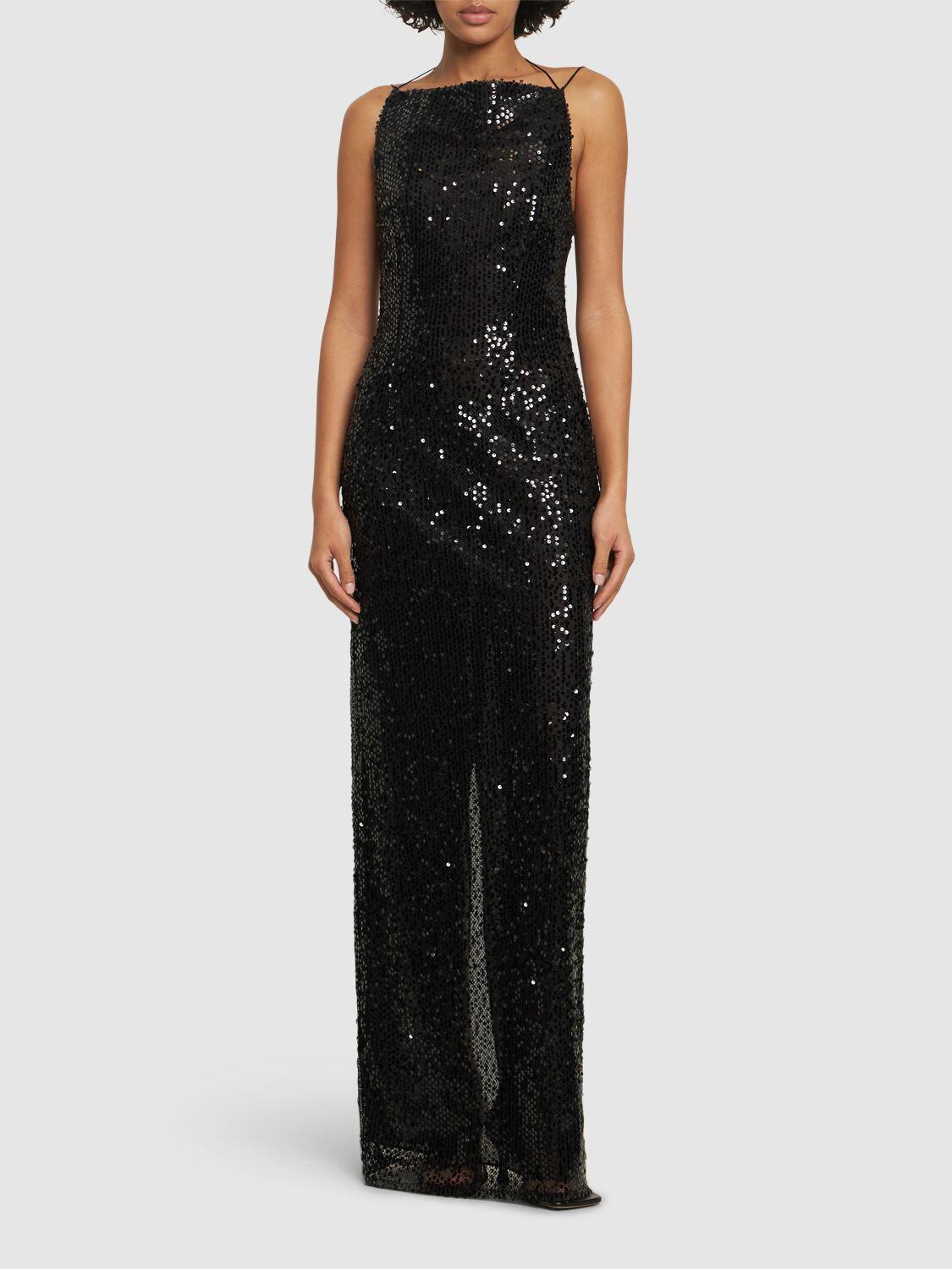 16ARLINGTON Hebe Sequined Open Back Gown