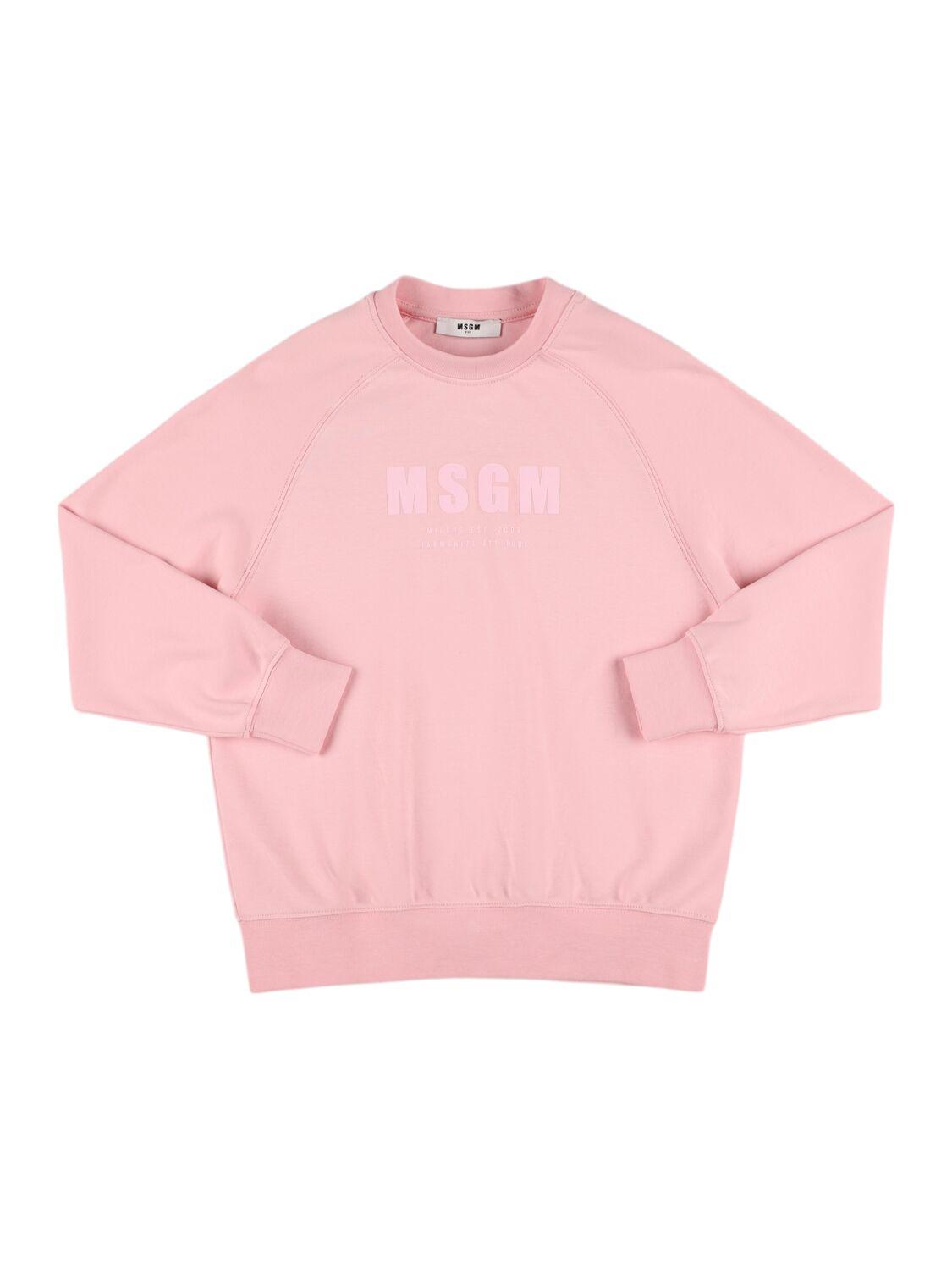 MSGM Rubberized Cotton Crewneck Sweatshirt