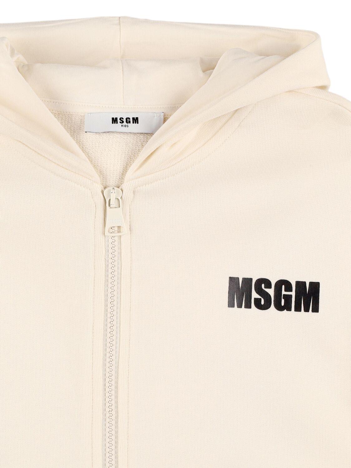 MSGM Printed Cotton Hooded Zip-up Sweatshirt